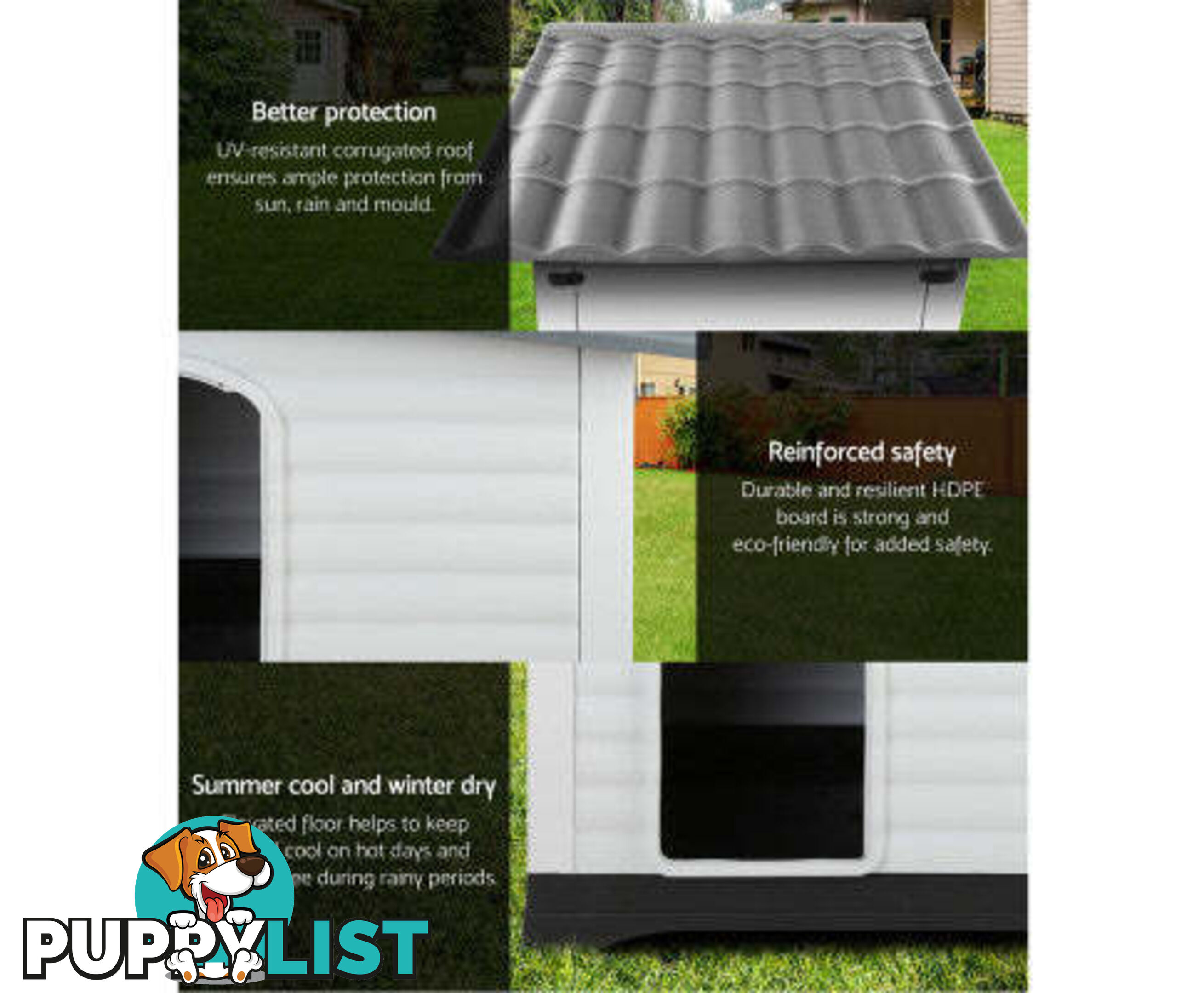 i.Pet Dog Kennel House Outdoor Plastic Puppy Shelter - PET-DH-P424-BL