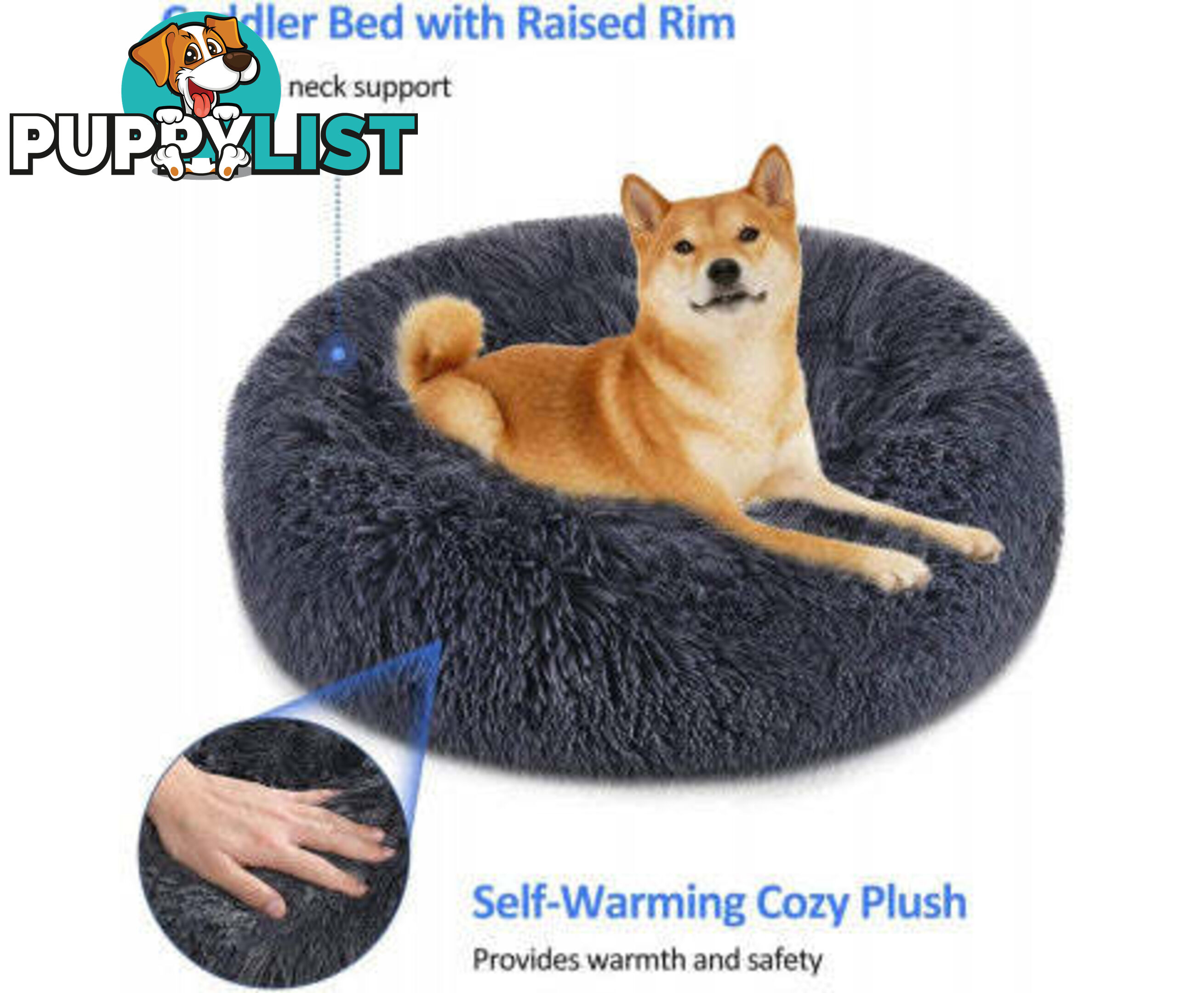 Soft Dog/Cat Bed Round, Washable - V324-PETDB-DGREY-50