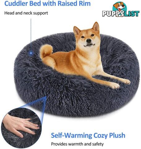 Soft Dog Bed Round Washable Plush Cat Bed Sofa Small 50cm - V324-PETDB-DGREY-50