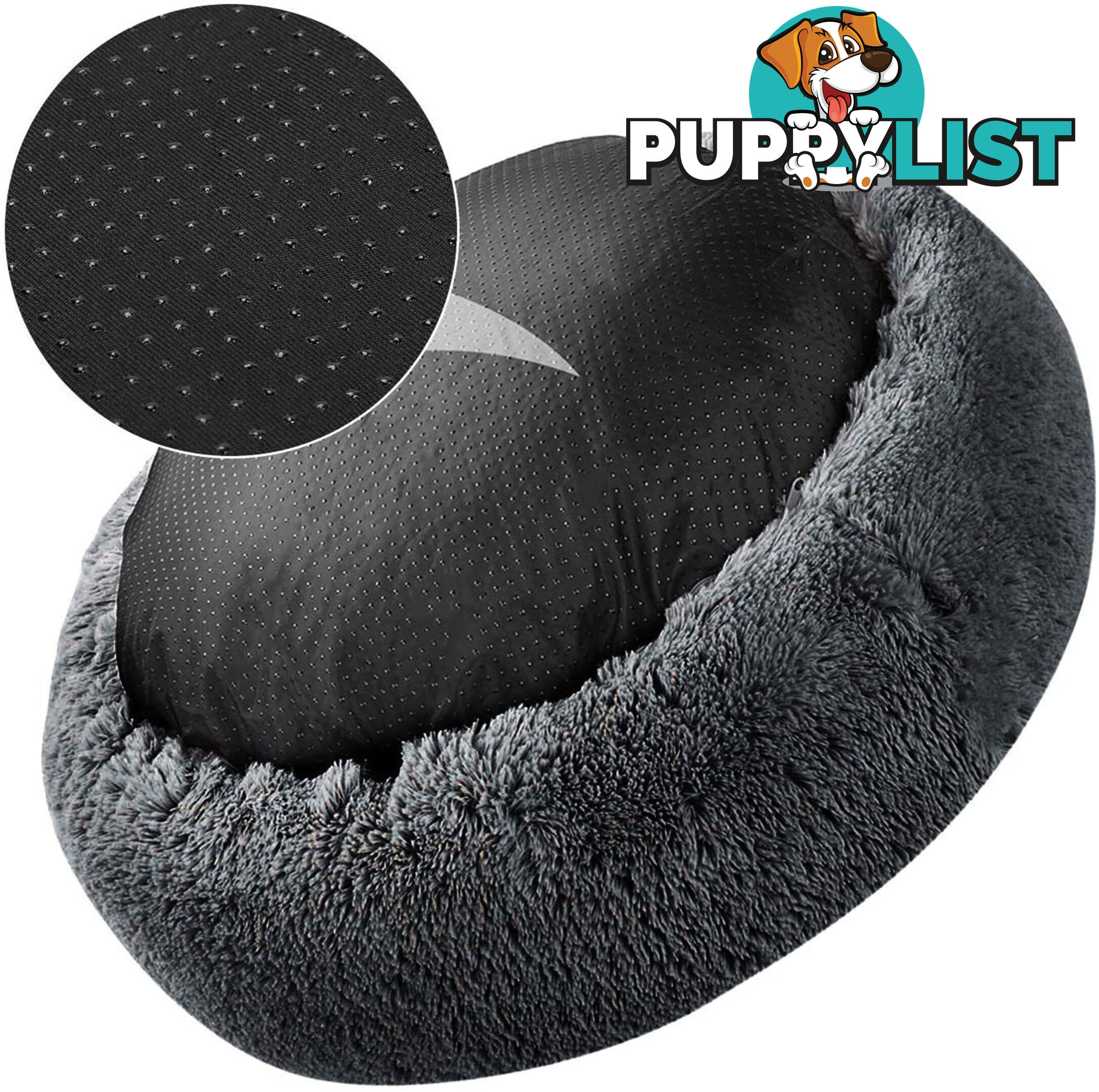 Soft Dog Bed Round Washable Plush Cat Bed Sofa Small 50cm - V324-PETDB-DGREY-50
