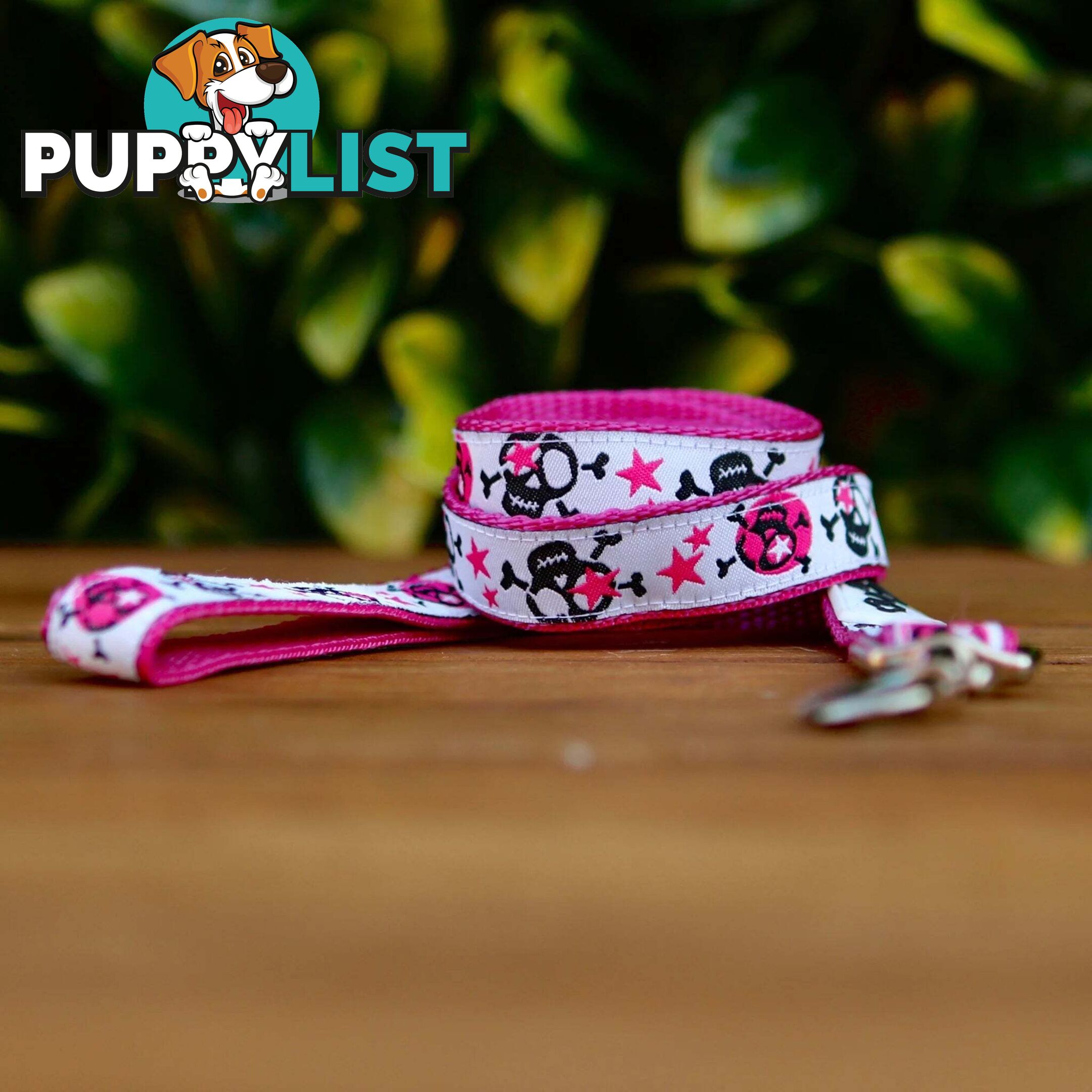 Skulls & Stars Dog Lead / Dog Leash - Hand Made by The Bark Side - TBSLDSKULPNK201.8