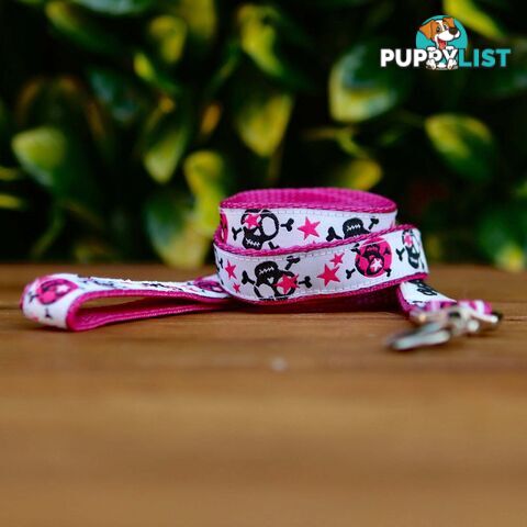 Skulls & Stars Dog Lead / Dog Leash - Hand Made by The Bark Side - TBSLDSKULPNK201.8