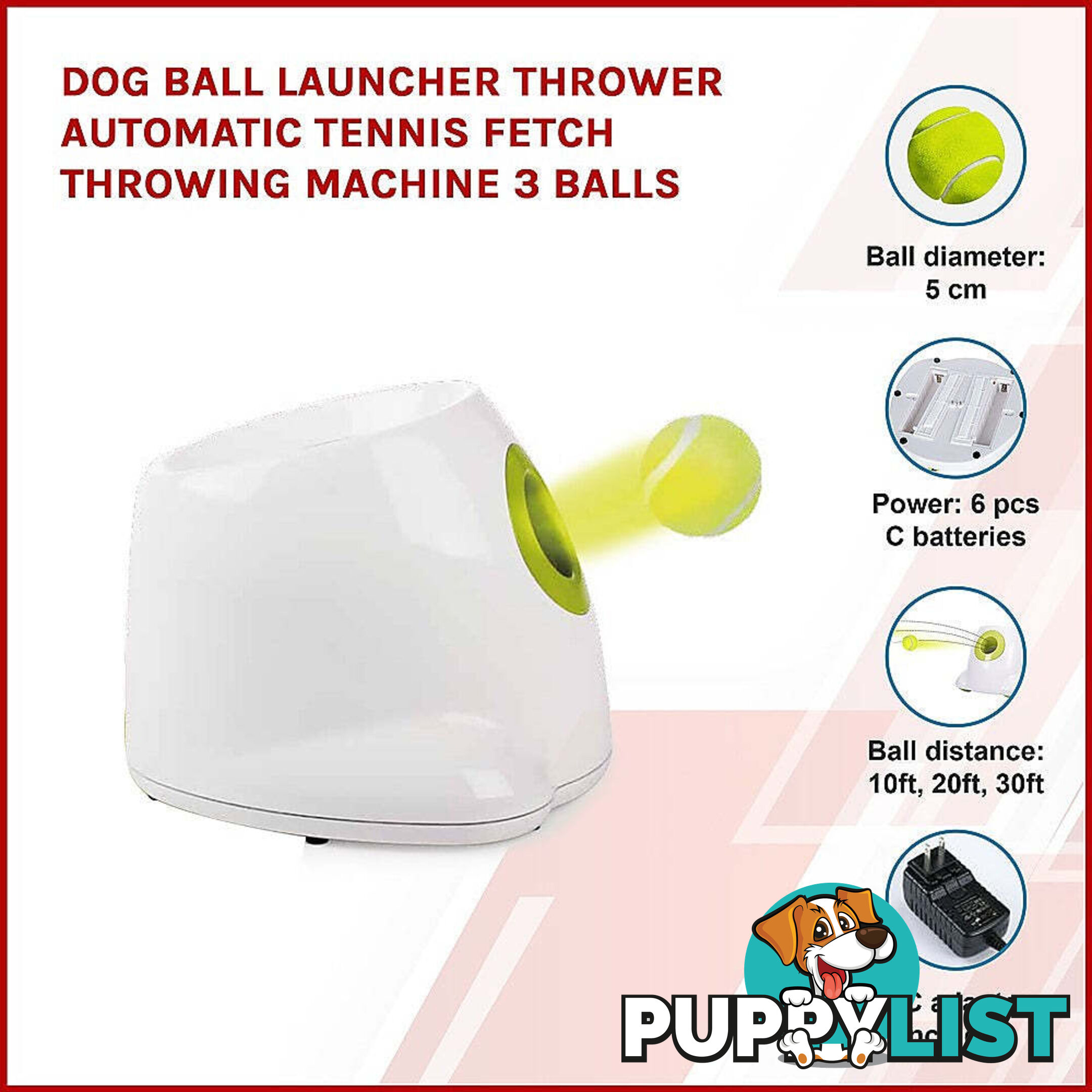 Dog Ball Launcher Thrower Automatic Tennis Fetch Throwing Machine 3 Balls - V63-836951