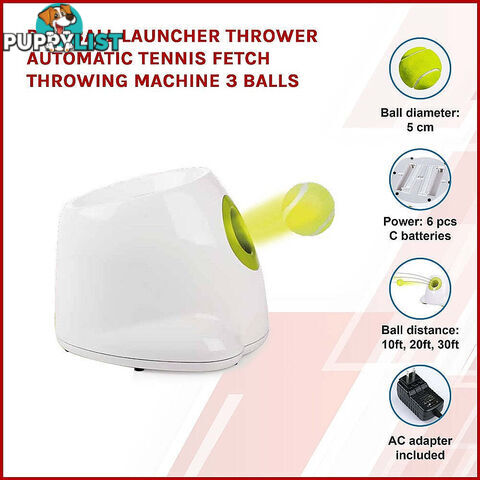 Dog Ball Launcher Thrower Automatic Tennis Fetch Throwing Machine 3 Balls - V63-836951