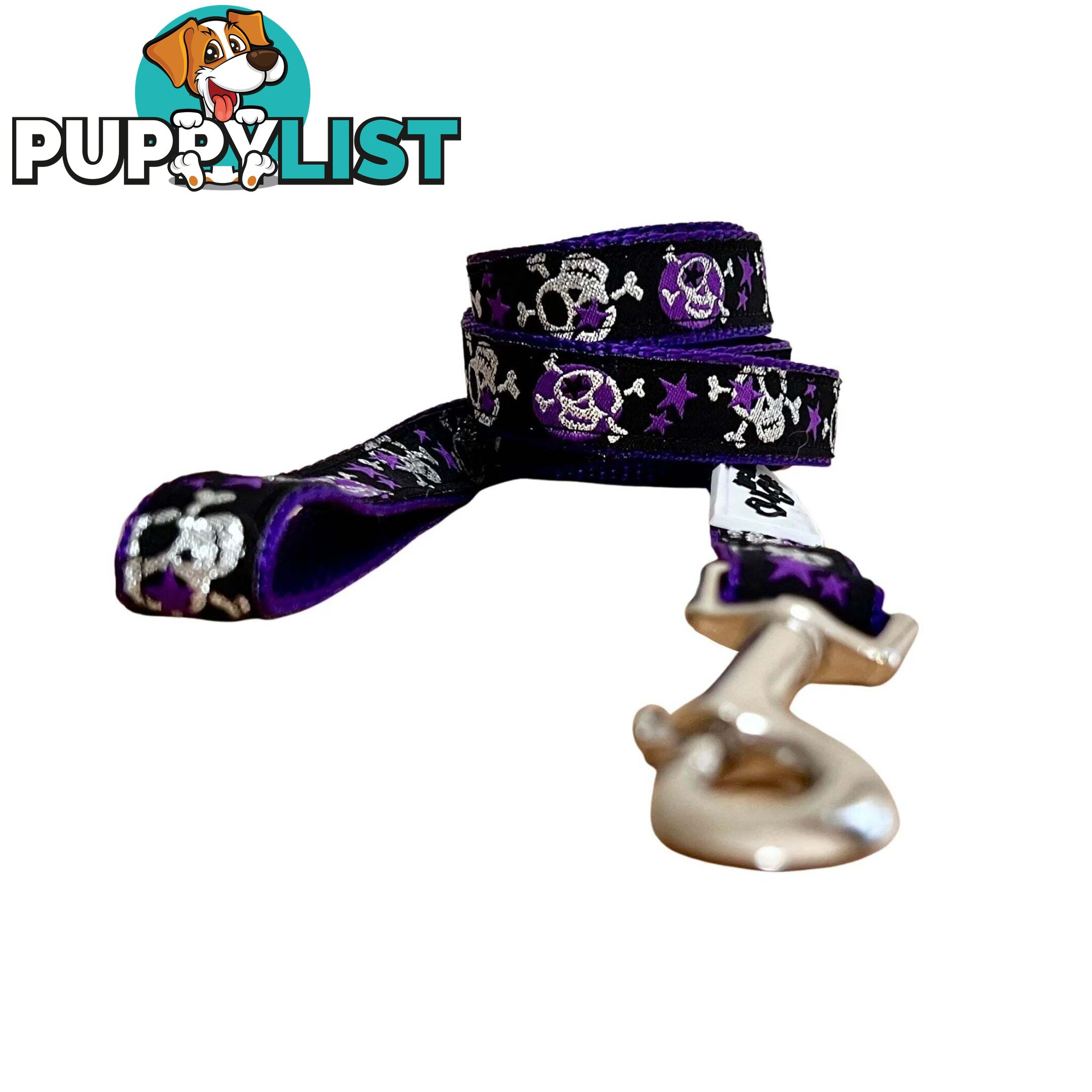 Skulls & Stars Dog Lead / Dog Leash - Hand Made by The Bark Side - TBSLDSKULPUR201.8