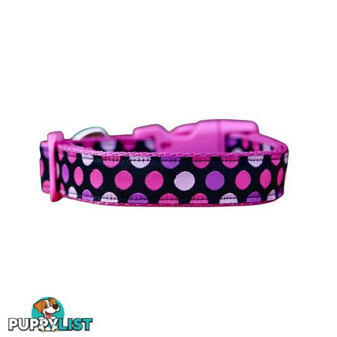 Pink Spot Dog Collar / XS - L - Hand Made by The Bark Side - TBSPINXS