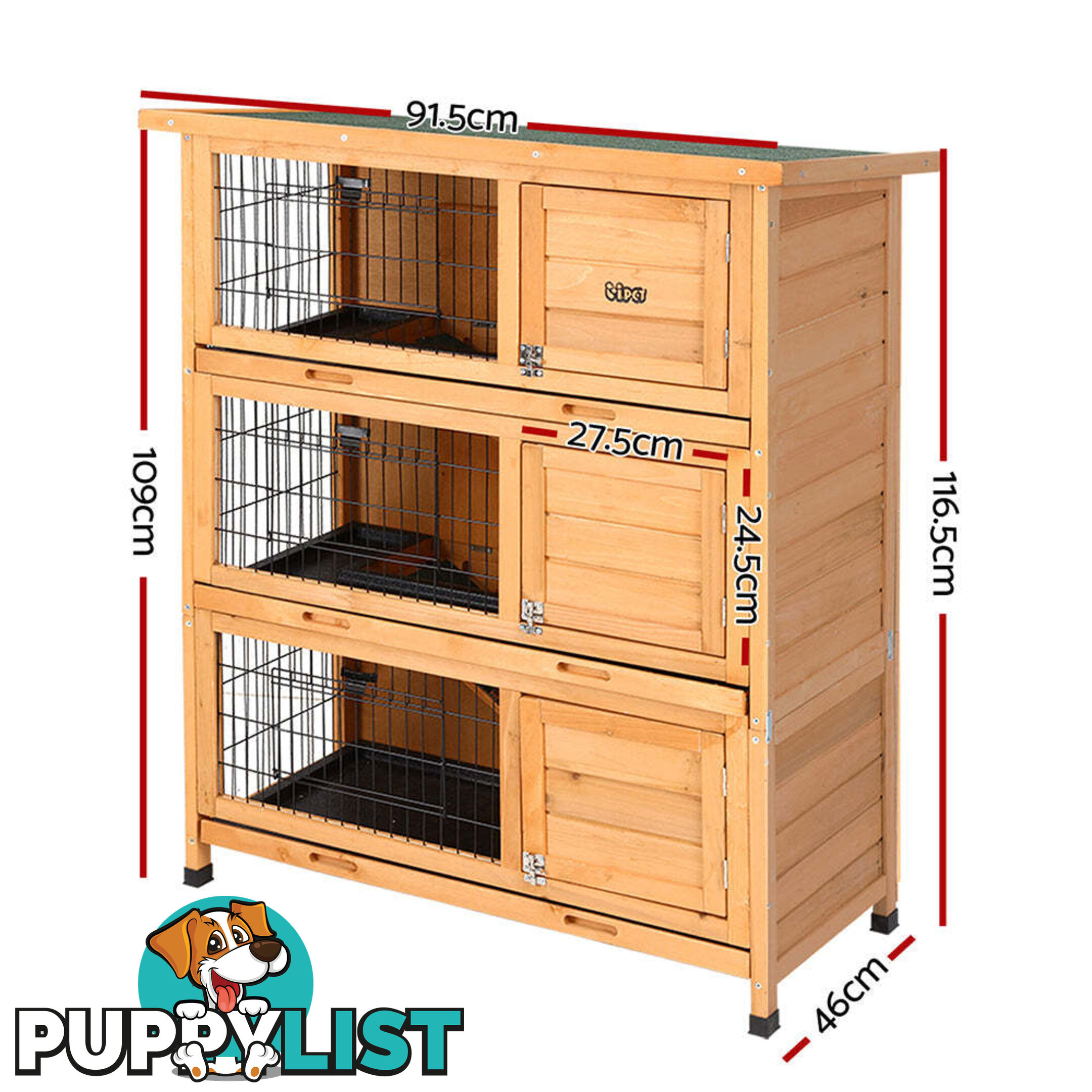 i.Pet Rabbit Hutch 91.5cm x 46cm x 116.5cm Chicken Coop Large House Cage Run Wooden Bunny Outdoor - PET-GT-RHT1240-3L