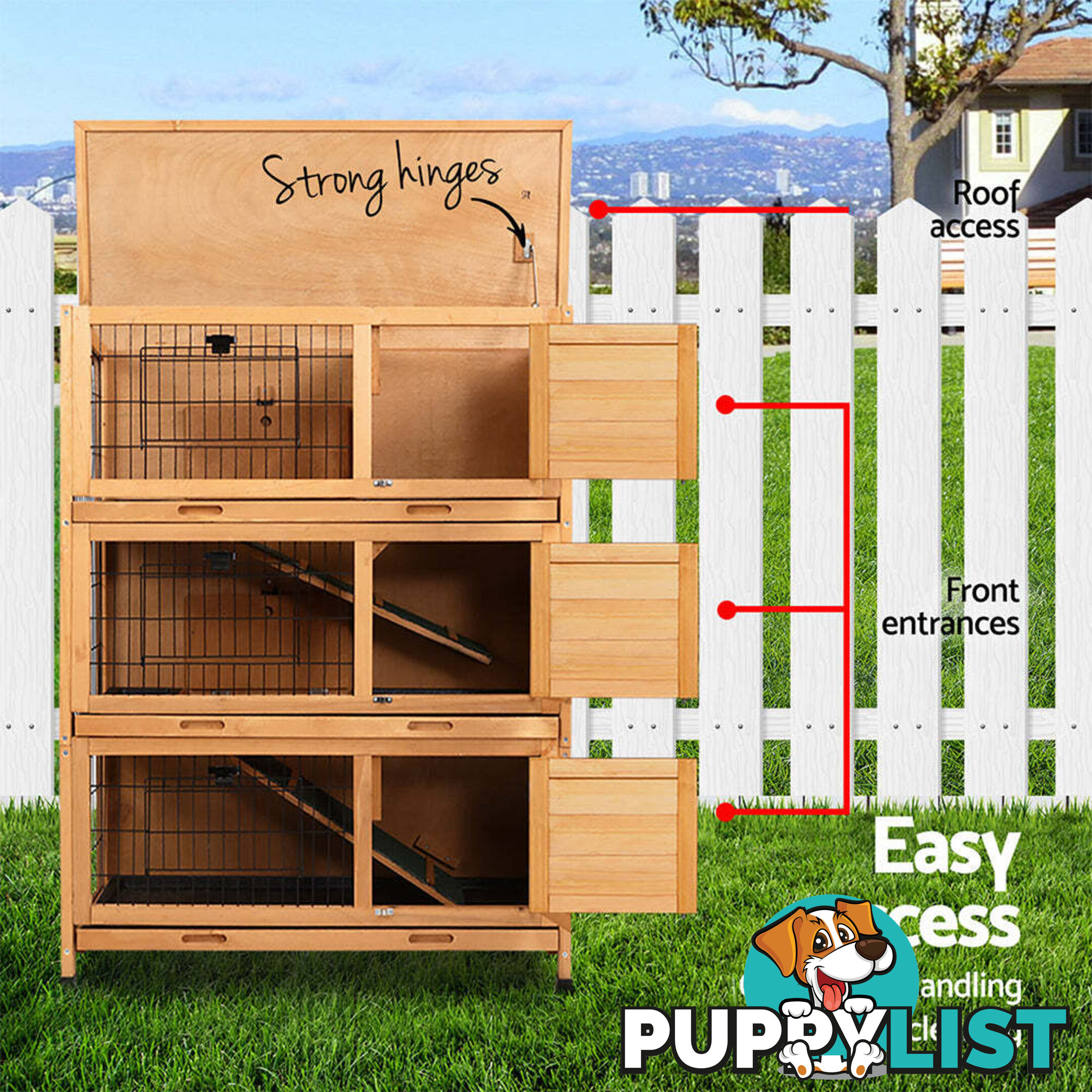 i.Pet Rabbit Hutch 91.5cm x 46cm x 116.5cm Chicken Coop Large House Cage Run Wooden Bunny Outdoor - PET-GT-RHT1240-3L