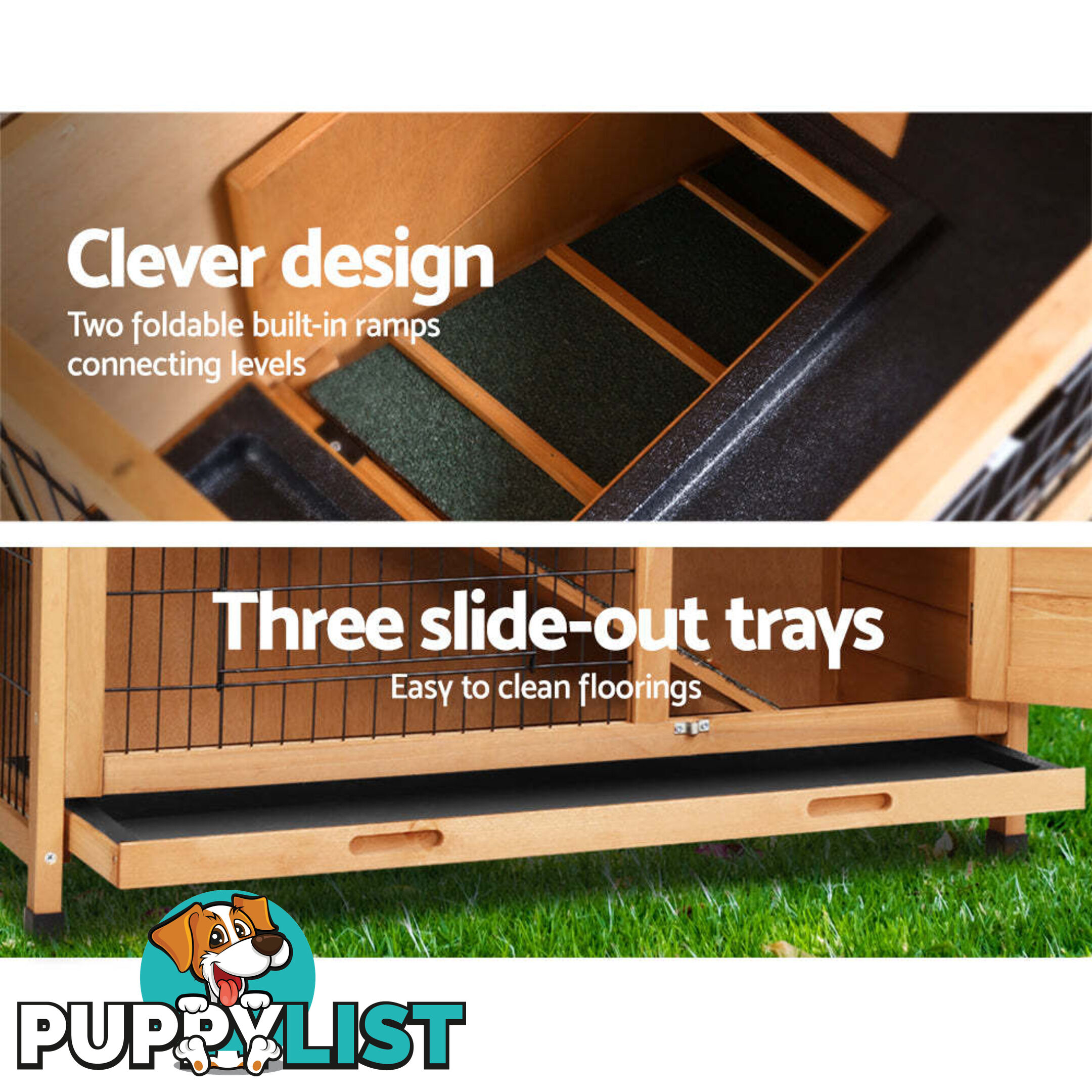 i.Pet Rabbit Hutch 91.5cm x 46cm x 116.5cm Chicken Coop Large House Cage Run Wooden Bunny Outdoor - PET-GT-RHT1240-3L