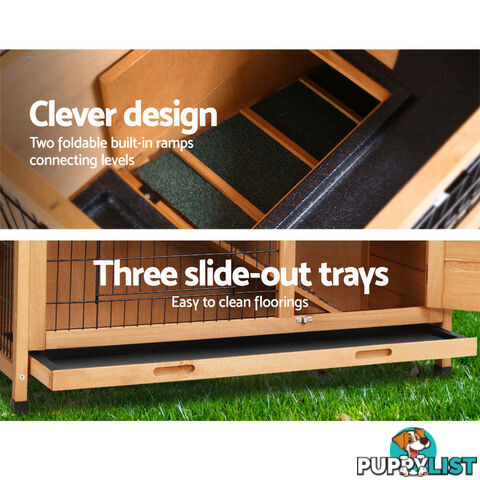 i.Pet Rabbit Hutch 91.5cm x 46cm x 116.5cm Chicken Coop Large House Cage Run Wooden Bunny Outdoor - PET-GT-RHT1240-3L
