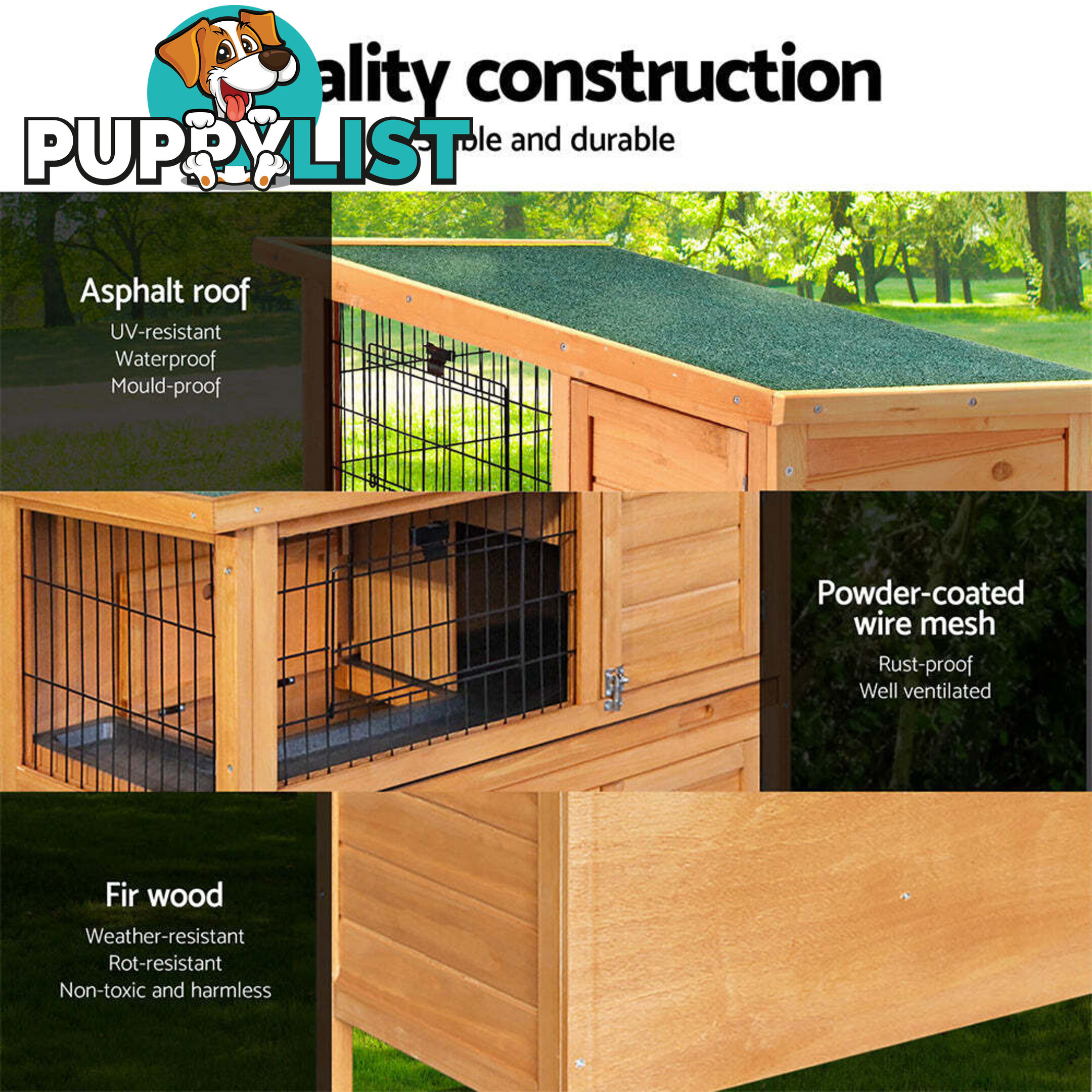 i.Pet Rabbit Hutch 91.5cm x 46cm x 116.5cm Chicken Coop Large House Cage Run Wooden Bunny Outdoor - PET-GT-RHT1240-3L