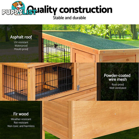 i.Pet Rabbit Hutch 91.5cm x 46cm x 116.5cm Chicken Coop Large House Cage Run Wooden Bunny Outdoor - PET-GT-RHT1240-3L