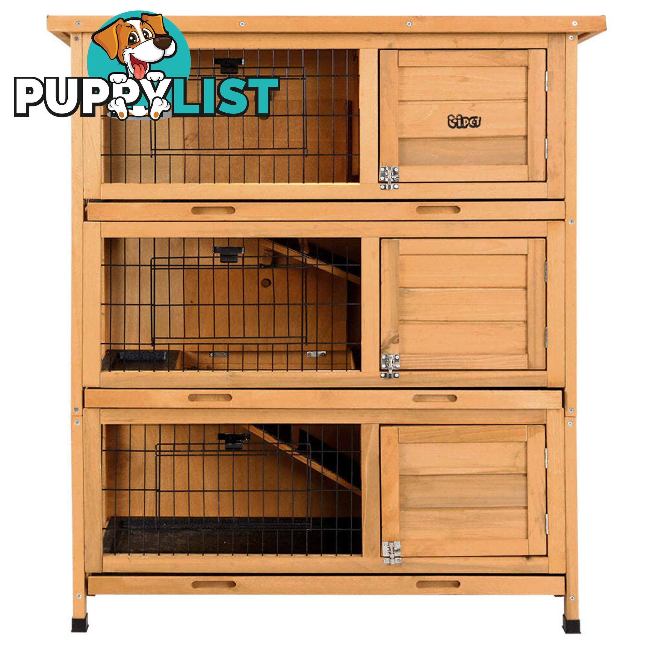 i.Pet Rabbit Hutch 91.5cm x 46cm x 116.5cm Chicken Coop Large House Cage Run Wooden Bunny Outdoor - PET-GT-RHT1240-3L