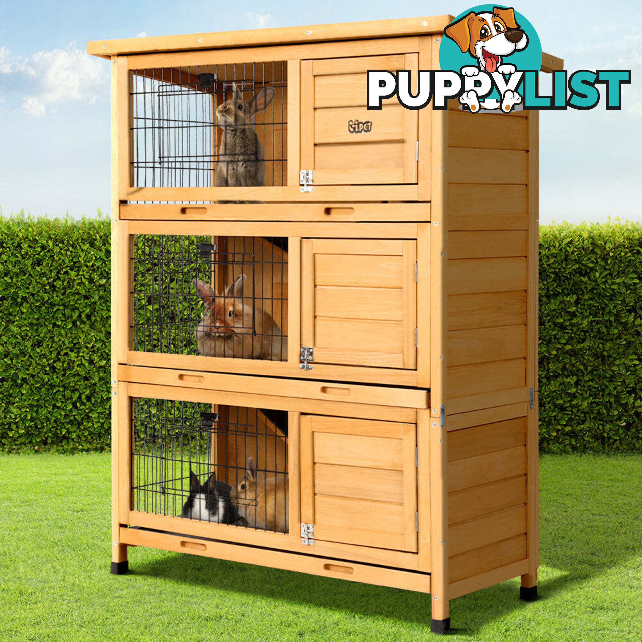 i.Pet Rabbit Hutch 91.5cm x 46cm x 116.5cm Chicken Coop Large House Cage Run Wooden Bunny Outdoor - PET-GT-RHT1240-3L