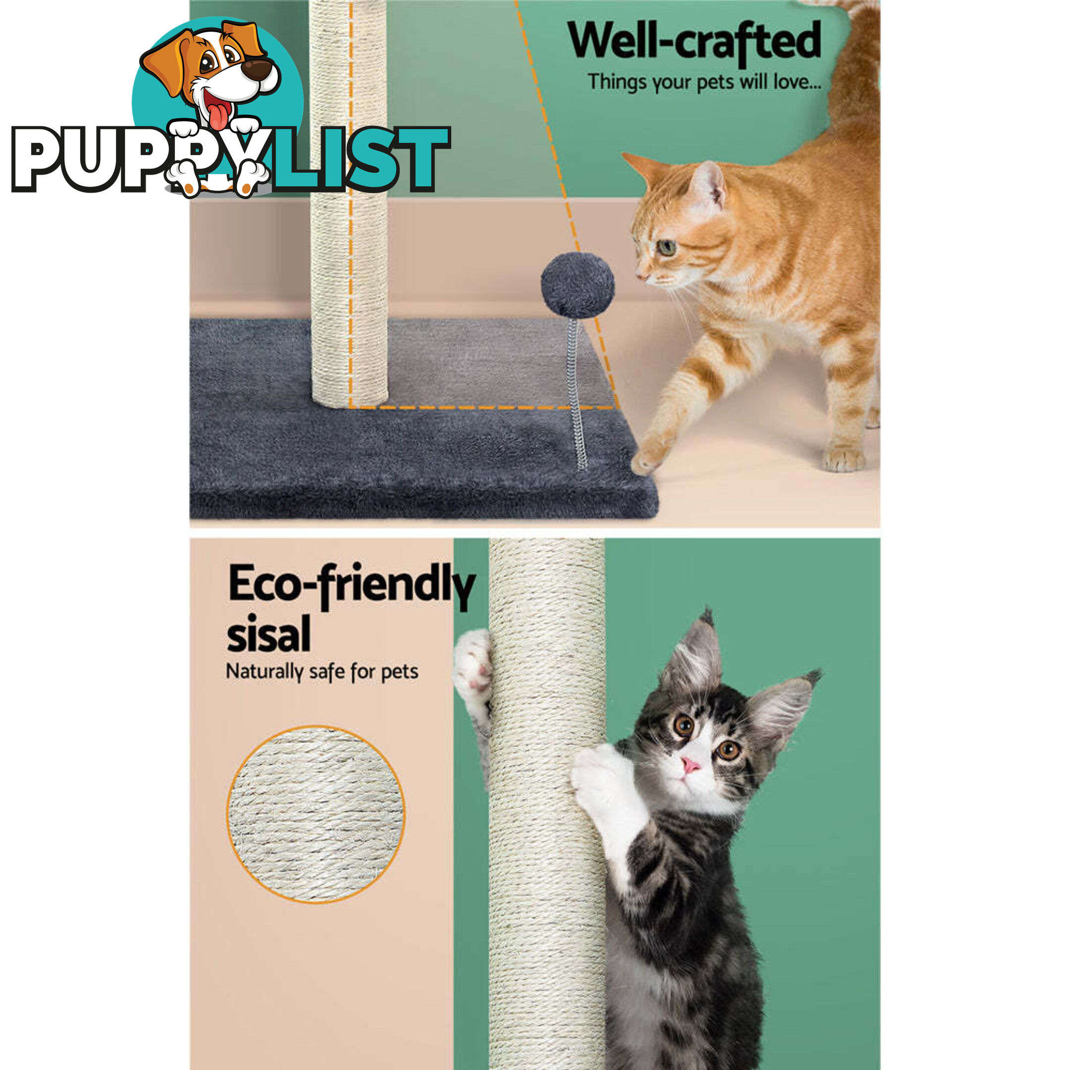 i.Pet Cat Tree 105cm Scratching Post Scratcher Tower Condo House Hanging toys Grey - PET-CAT-FL016-2-GR