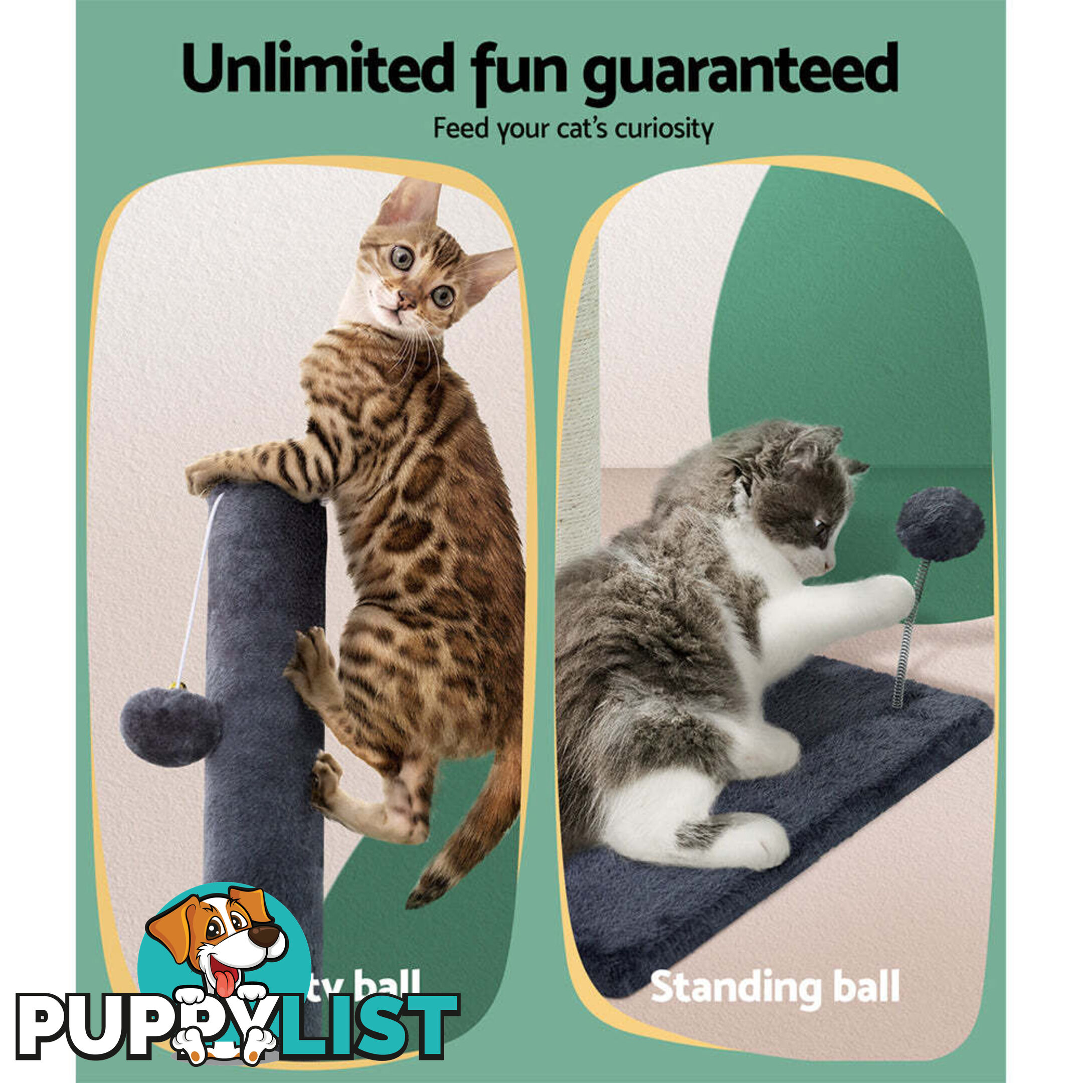 i.Pet Cat Tree 105cm Scratching Post Scratcher Tower Condo House Hanging toys Grey - PET-CAT-FL016-2-GR