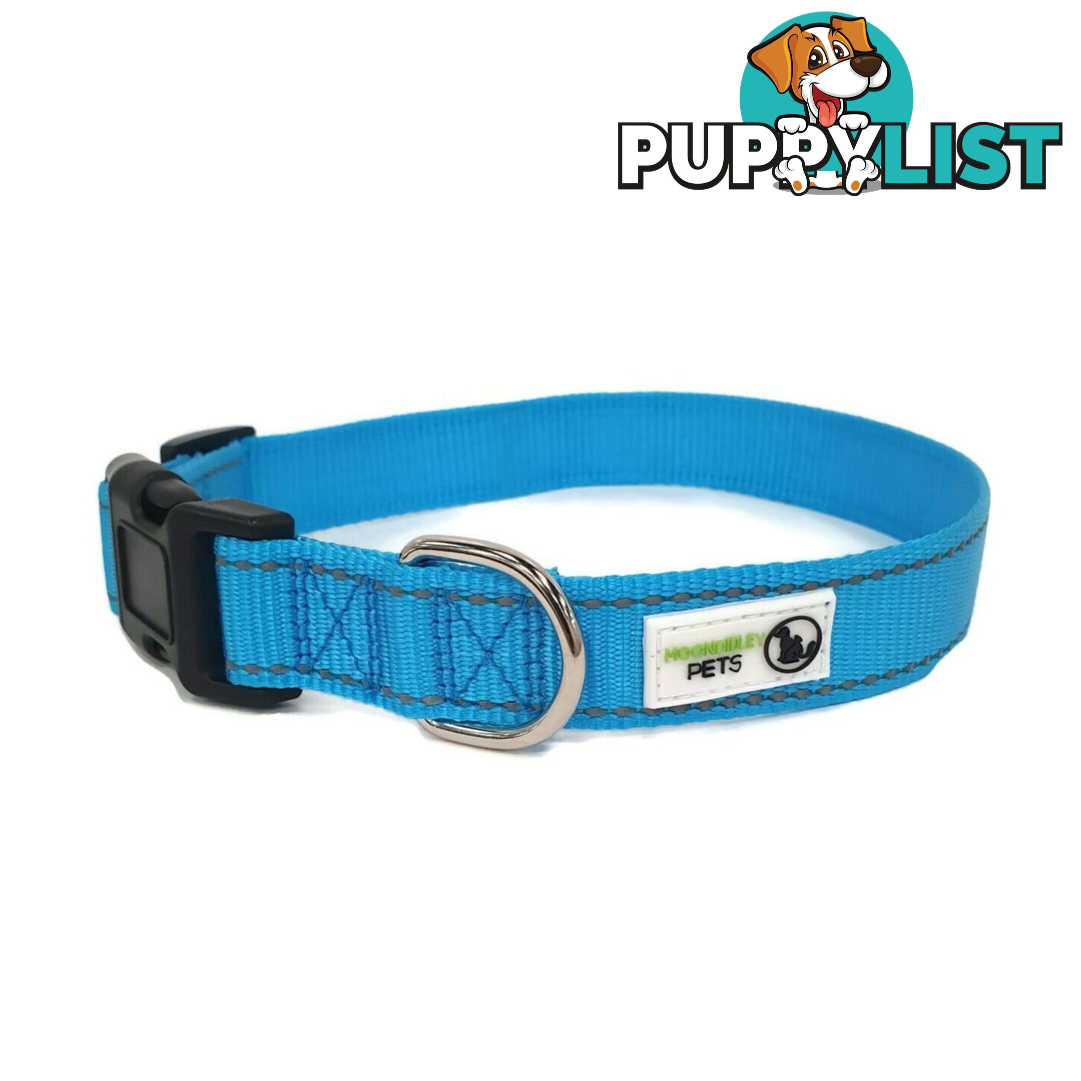 Nylon w/Reflective Stitching Dog Collar - Moondidley Pets - MDPCOLREFLTUR