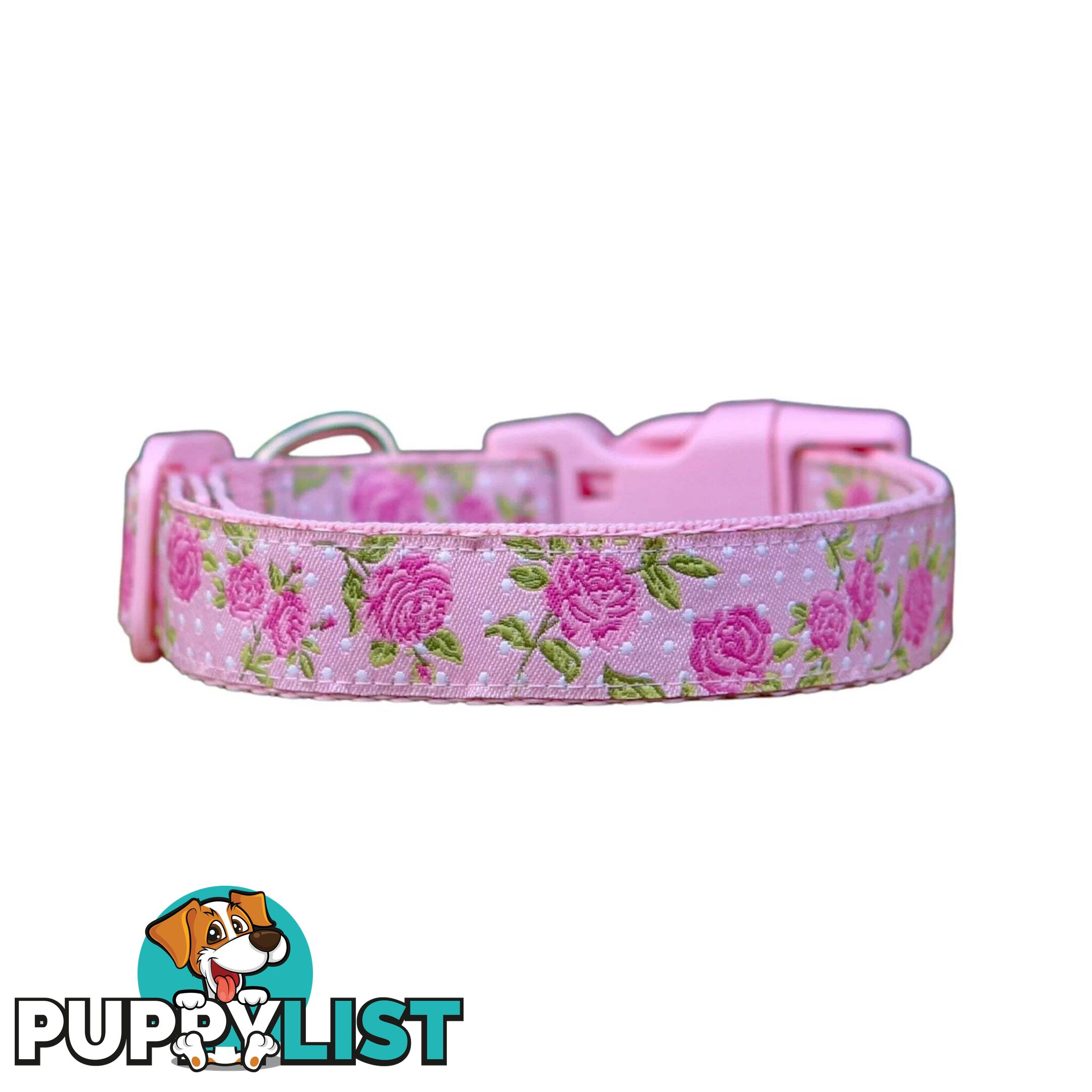 Rose Dog Collar / XS - L - Hand Made by The Bark Side - TBSROSLGEBLU