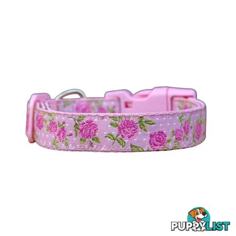 Rose Dog Collar / XS - L - Hand Made by The Bark Side - TBSROSLGEBLU
