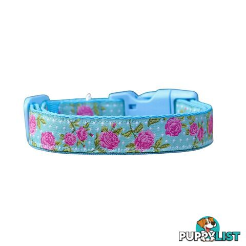 Rose Dog Collar / XS - L - Hand Made by The Bark Side - TBSROSLGEBLU