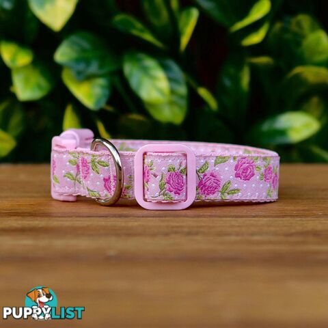 Rose Dog Collar / XS - L - Hand Made by The Bark Side - TBSROSLGEBLU