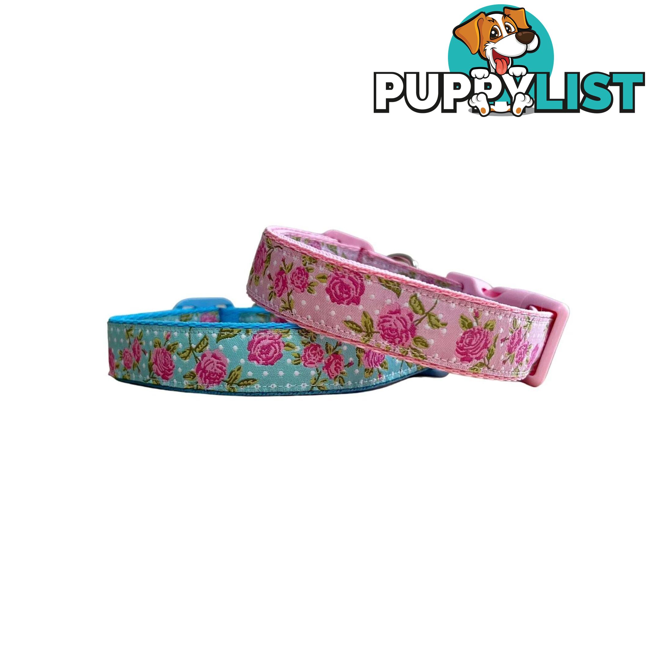 Rose Dog Collar / XS - L - Hand Made by The Bark Side - TBSROSLGEBLU