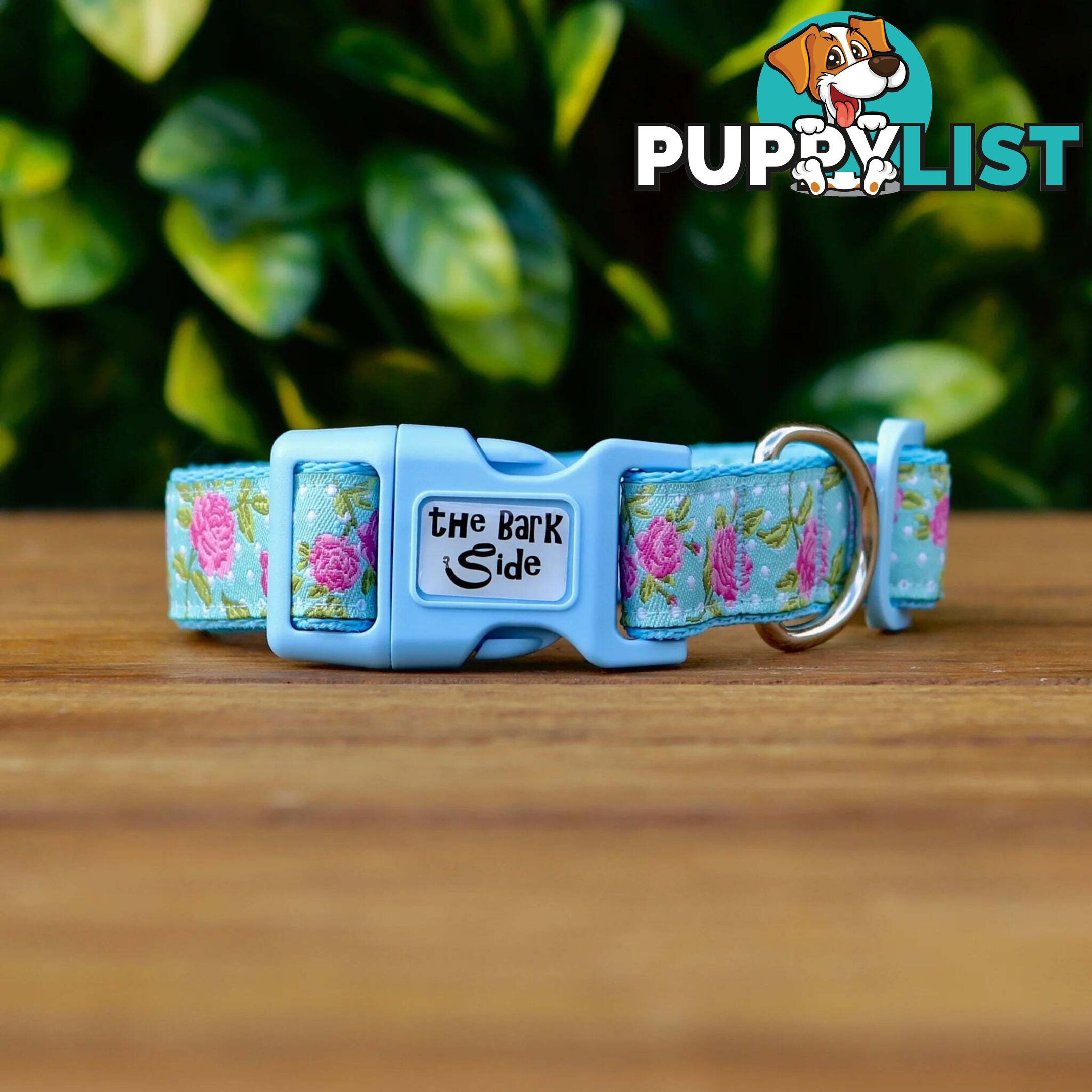 Rose Dog Collar / XS - L - Hand Made by The Bark Side - TBSROSLGEBLU