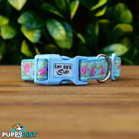 Rose Dog Collar / XS - L - Hand Made by The Bark Side - TBSROSLGEBLU