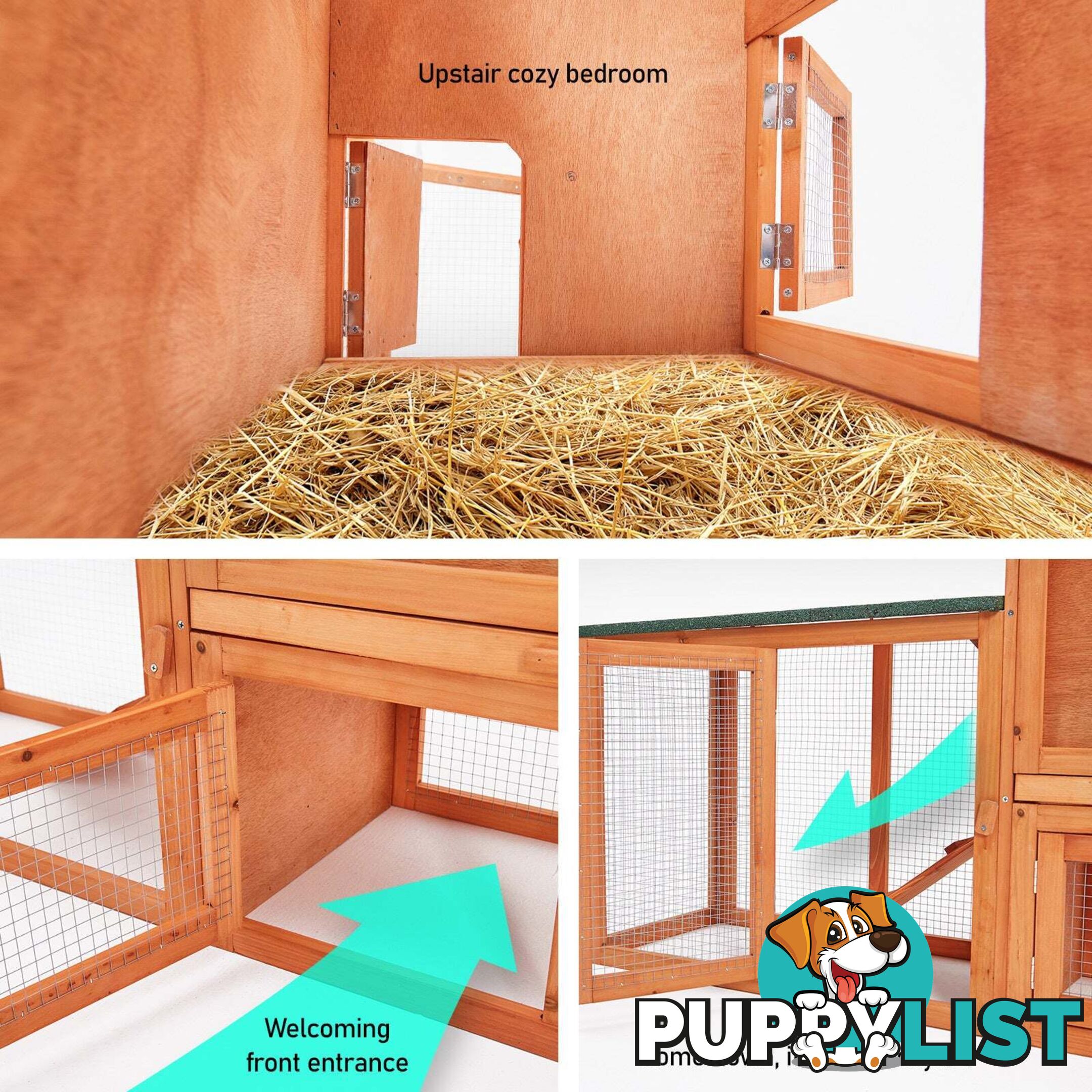 Rabbit Hutch Chicken Coop 204 x 45 x 85cm 2 Storey Cage Mansion - V274-PET-RH10016