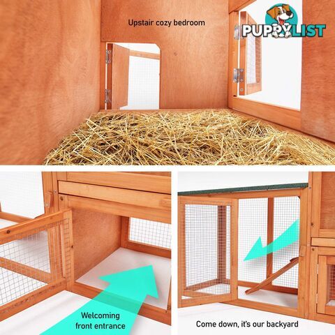 Rabbit Hutch Chicken Coop 204 x 45 x 85cm 2 Storey Cage Mansion - V274-PET-RH10016