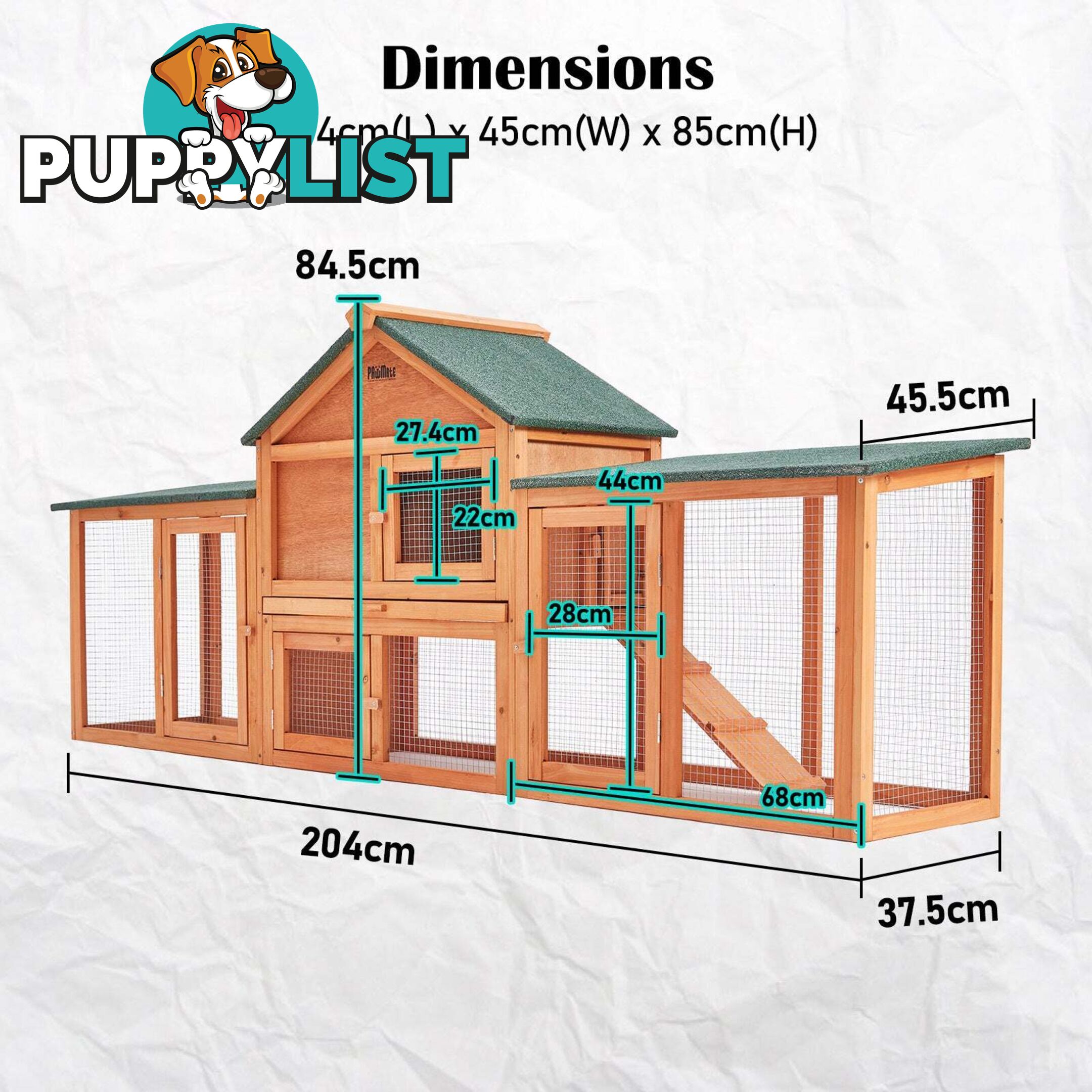 Rabbit Hutch Chicken Coop 204 x 45 x 85cm 2 Storey Cage Mansion - V274-PET-RH10016