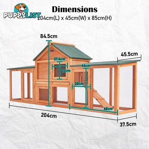 Rabbit Hutch Chicken Coop 204 x 45 x 85cm 2 Storey Cage Mansion - V274-PET-RH10016