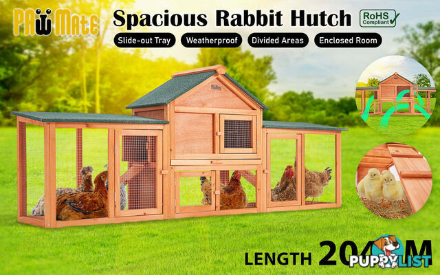 Rabbit Hutch Chicken Coop 204 x 45 x 85cm 2 Storey Cage Mansion - V274-PET-RH10016
