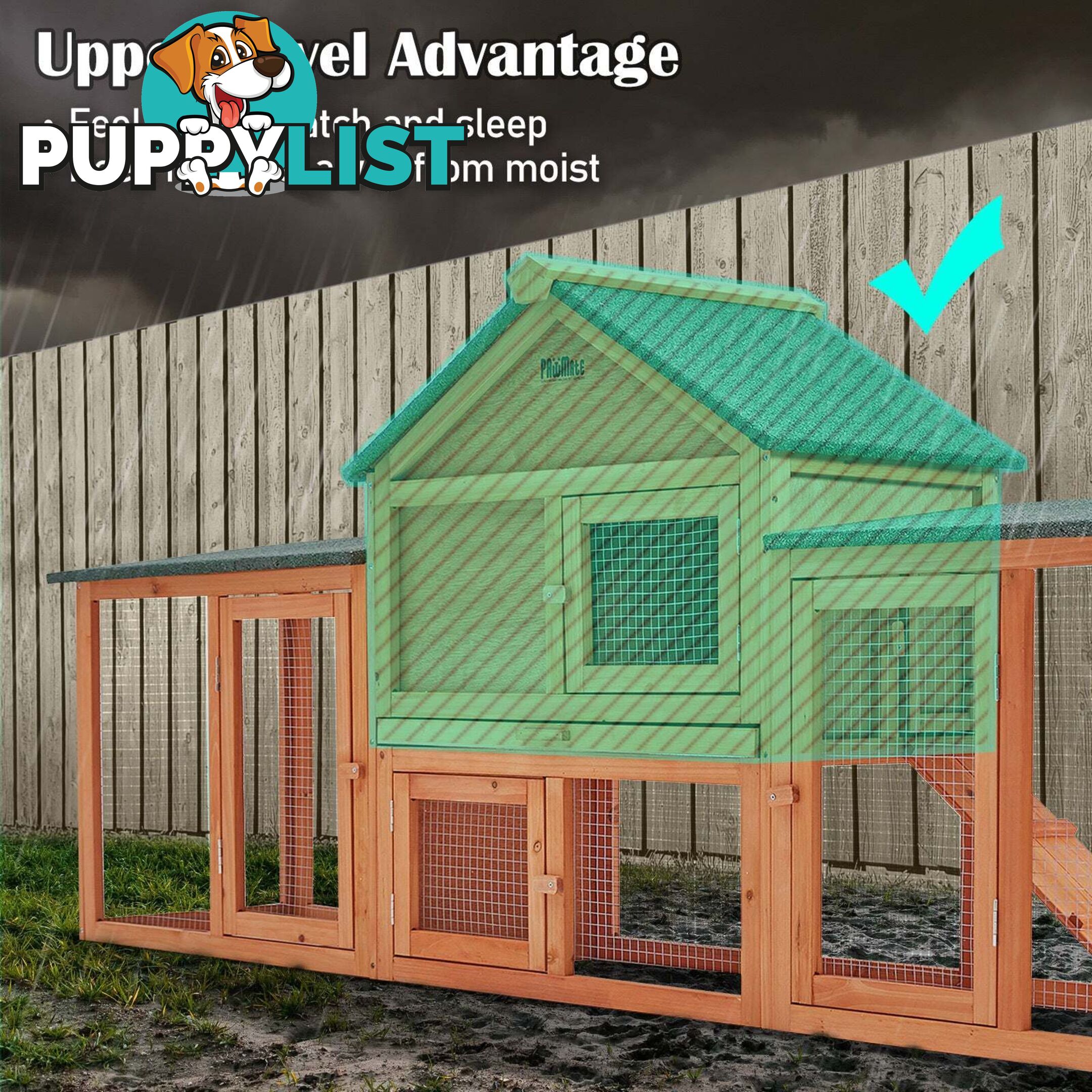 Rabbit Hutch Chicken Coop 204 x 45 x 85cm 2 Storey Cage Mansion - V274-PET-RH10016