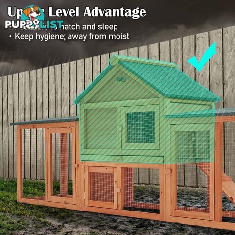 Rabbit Hutch Chicken Coop 204 x 45 x 85cm 2 Storey Cage Mansion - V274-PET-RH10016