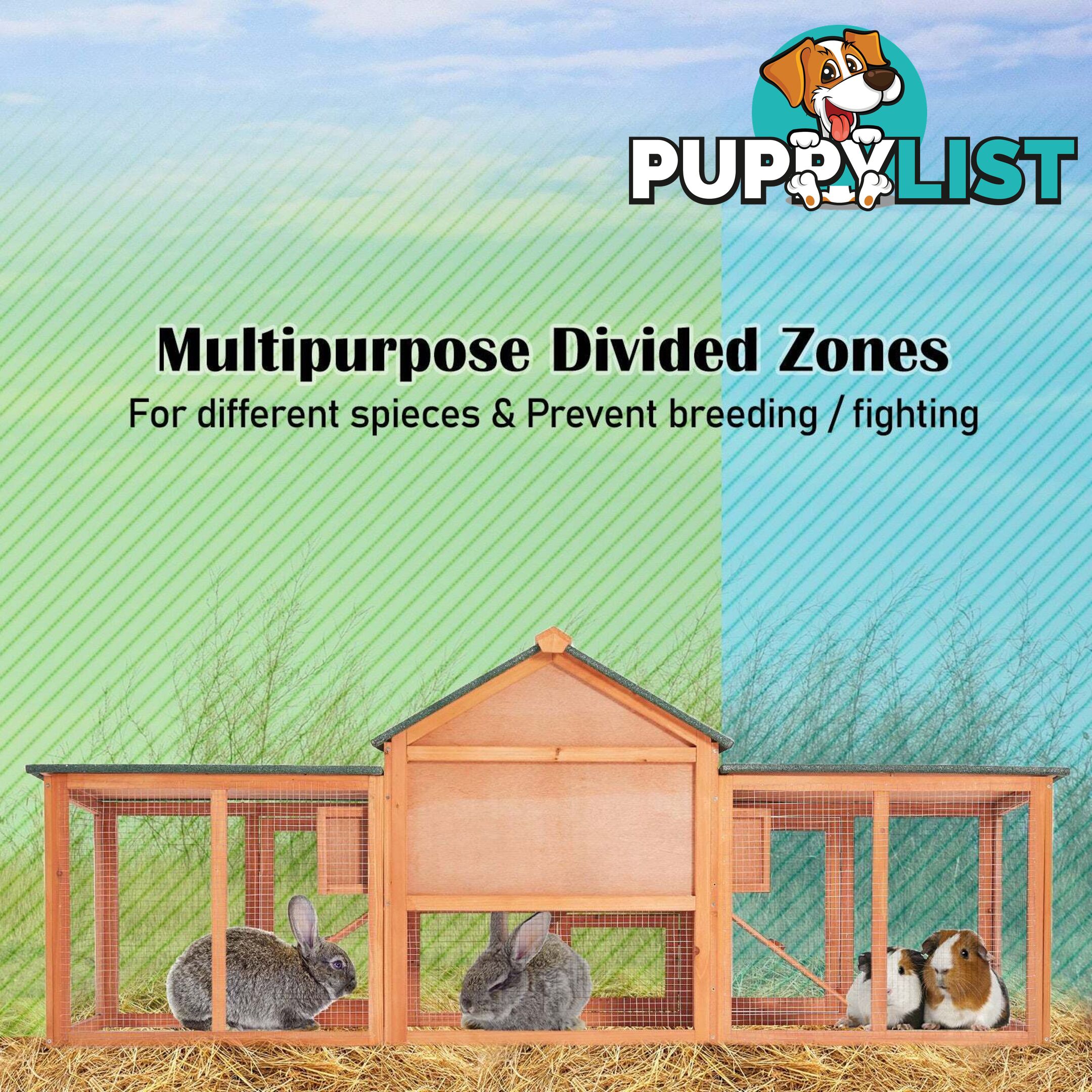 Rabbit Hutch Chicken Coop 204 x 45 x 85cm 2 Storey Cage Mansion - V274-PET-RH10016