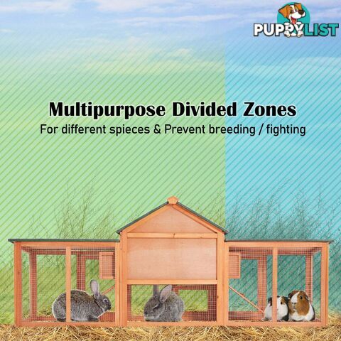 Rabbit Hutch Chicken Coop 204 x 45 x 85cm 2 Storey Cage Mansion - V274-PET-RH10016