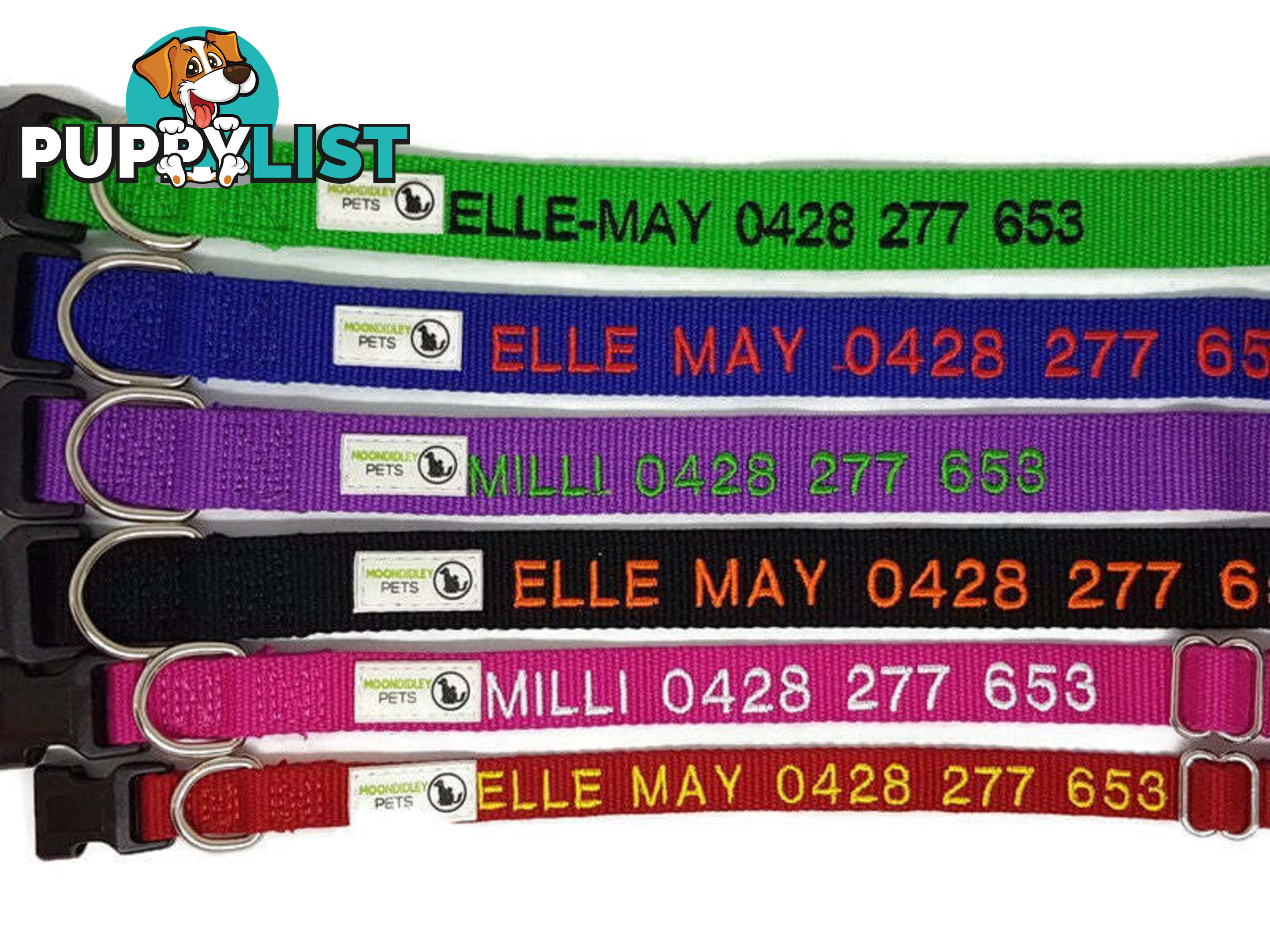 Doggie ID Collar Bamboo Fibre Personalised Embroidered - CCB-CO-001-XSRD-NO