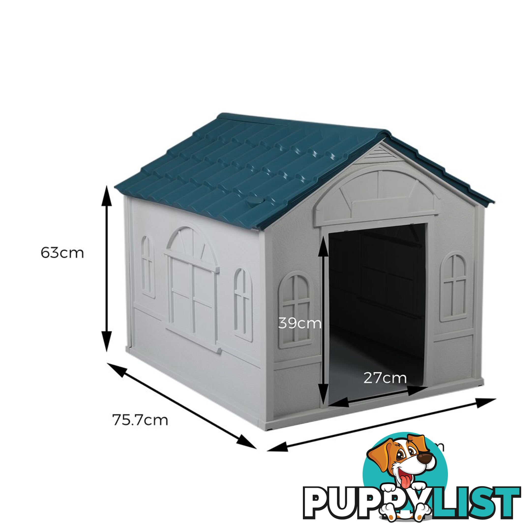 Dog Kennel Outdoor Indoor Pet Plastic Garden House Weatherproof Outside PaWz - WB-PT1081-XL-BL