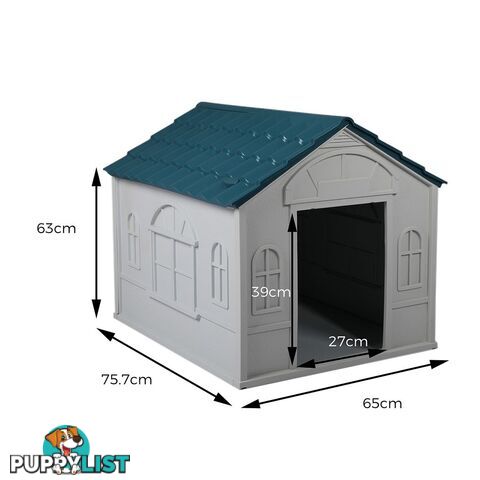 Dog Kennel Outdoor Indoor Pet Plastic Garden House Weatherproof Outside PaWz - WB-PT1081-XL-BL