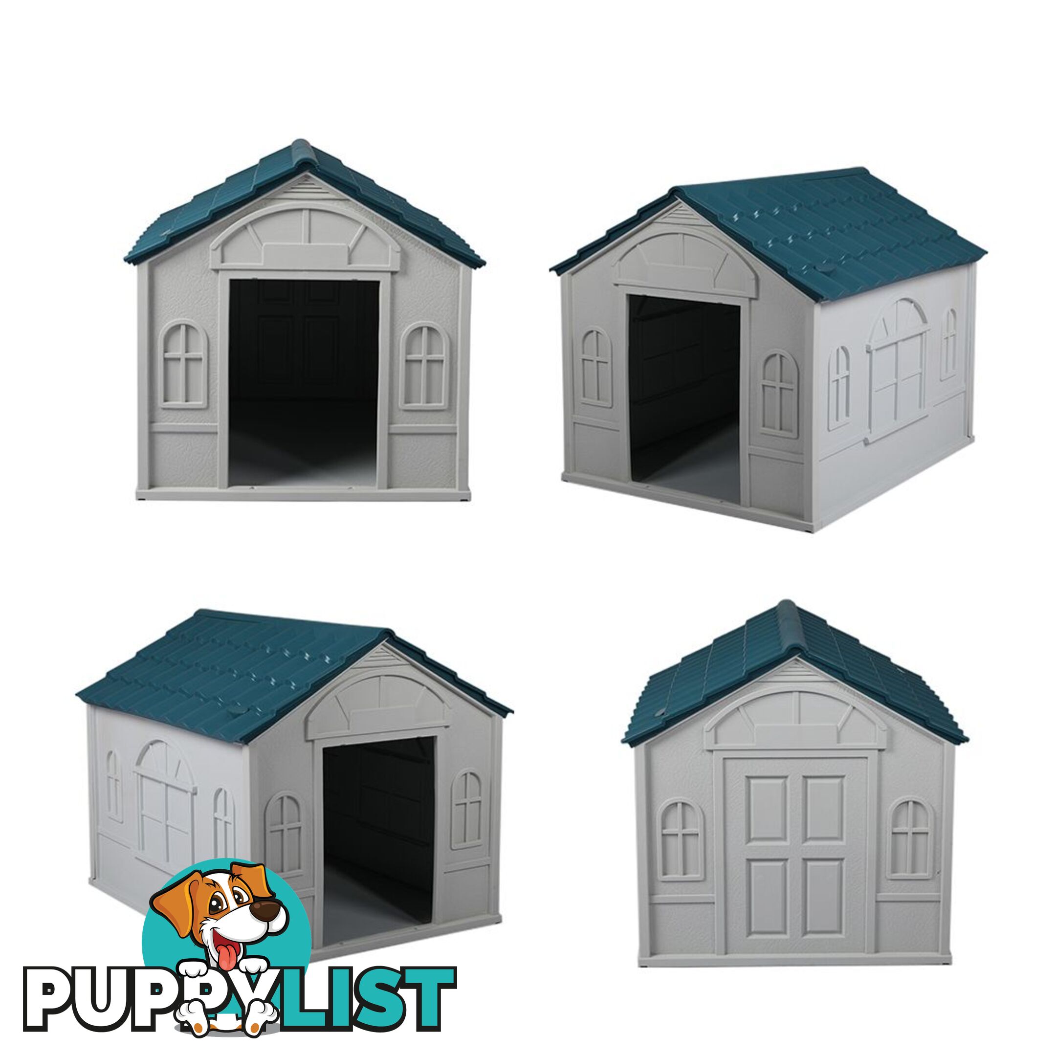 Dog Kennel Outdoor Indoor Pet Plastic Garden House Weatherproof Outside PaWz - WB-PT1081-XL-BL
