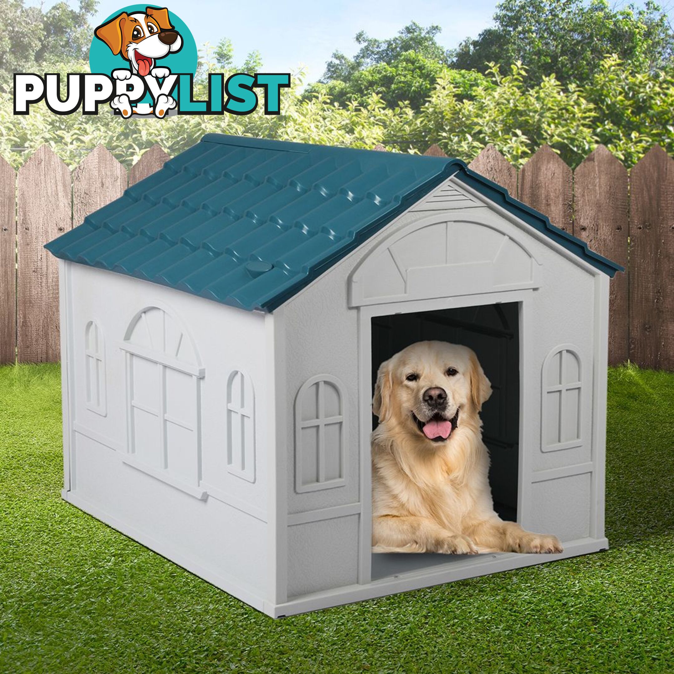 Dog Kennel Outdoor Indoor Pet Plastic Garden House Weatherproof Outside PaWz - WB-PT1081-XL-BL