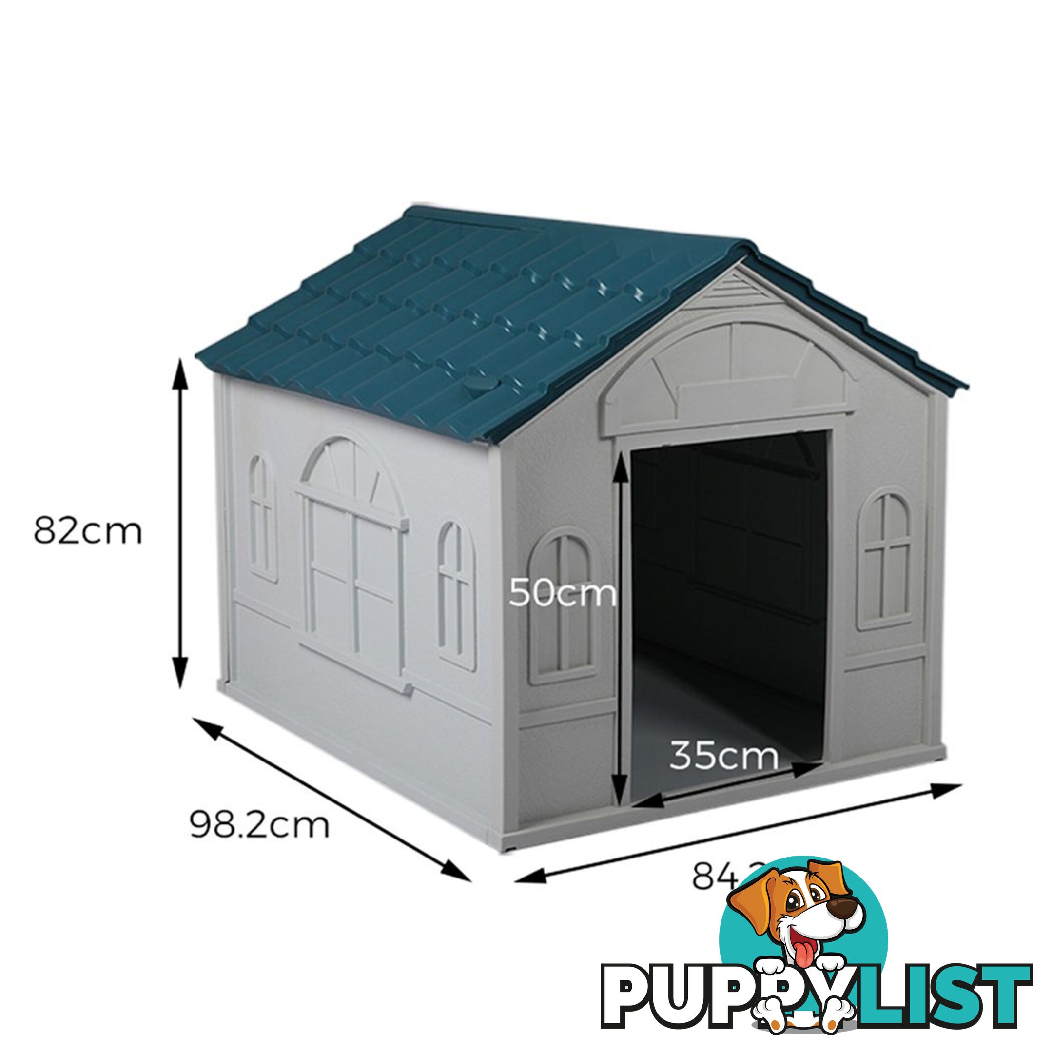 Dog Kennel Outdoor Indoor Pet Plastic Garden House Weatherproof Outside PaWz - WB-PT1081-XL-BL