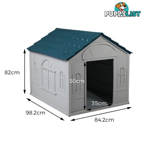Dog Kennel Outdoor Indoor Pet Plastic Garden House Weatherproof Outside PaWz - WB-PT1081-XL-BL
