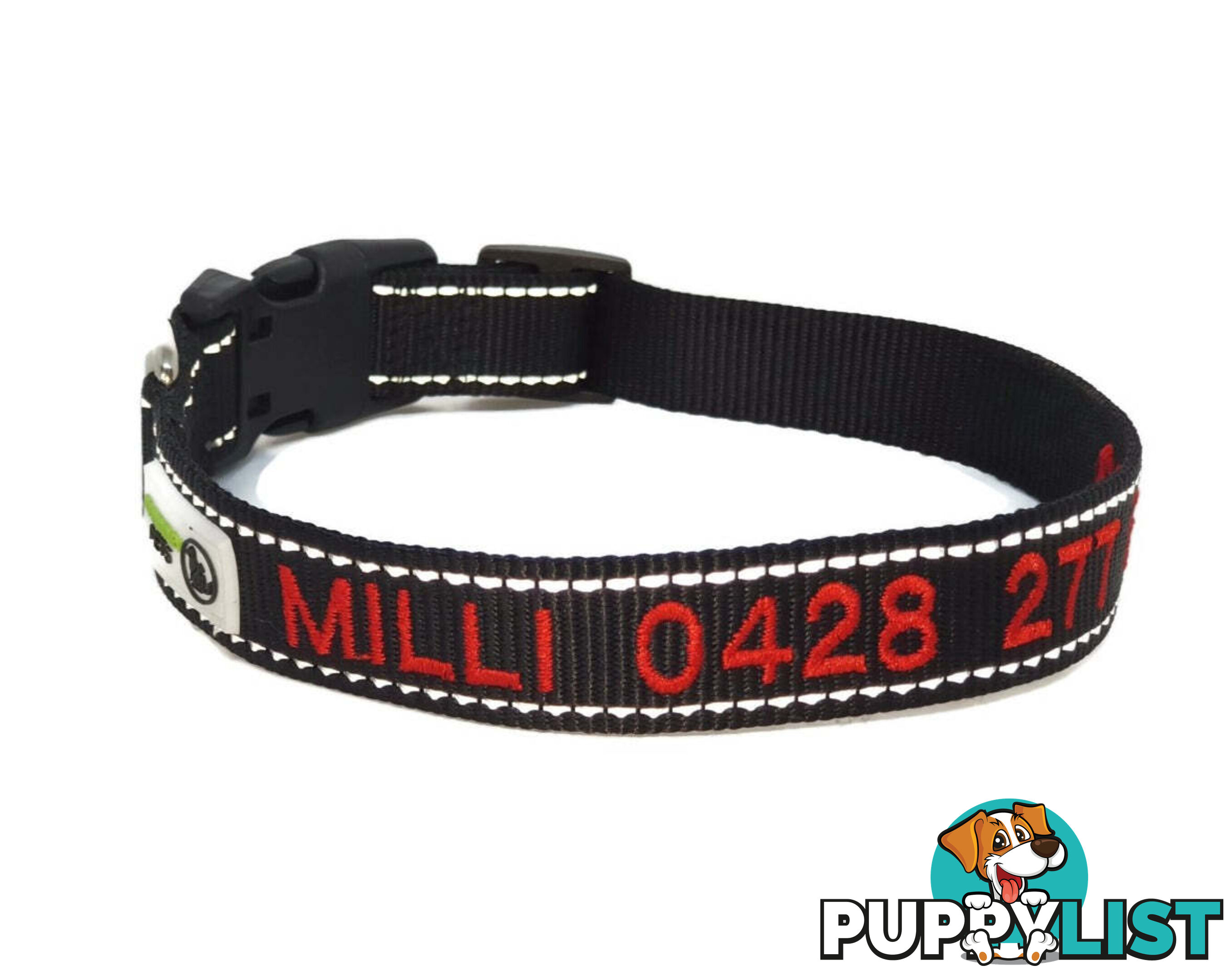 Doggie ID Collar Nylon w/Reflective Stitching Embroidered Personalised Custom. - GC-DIC-031-S-LBLU
