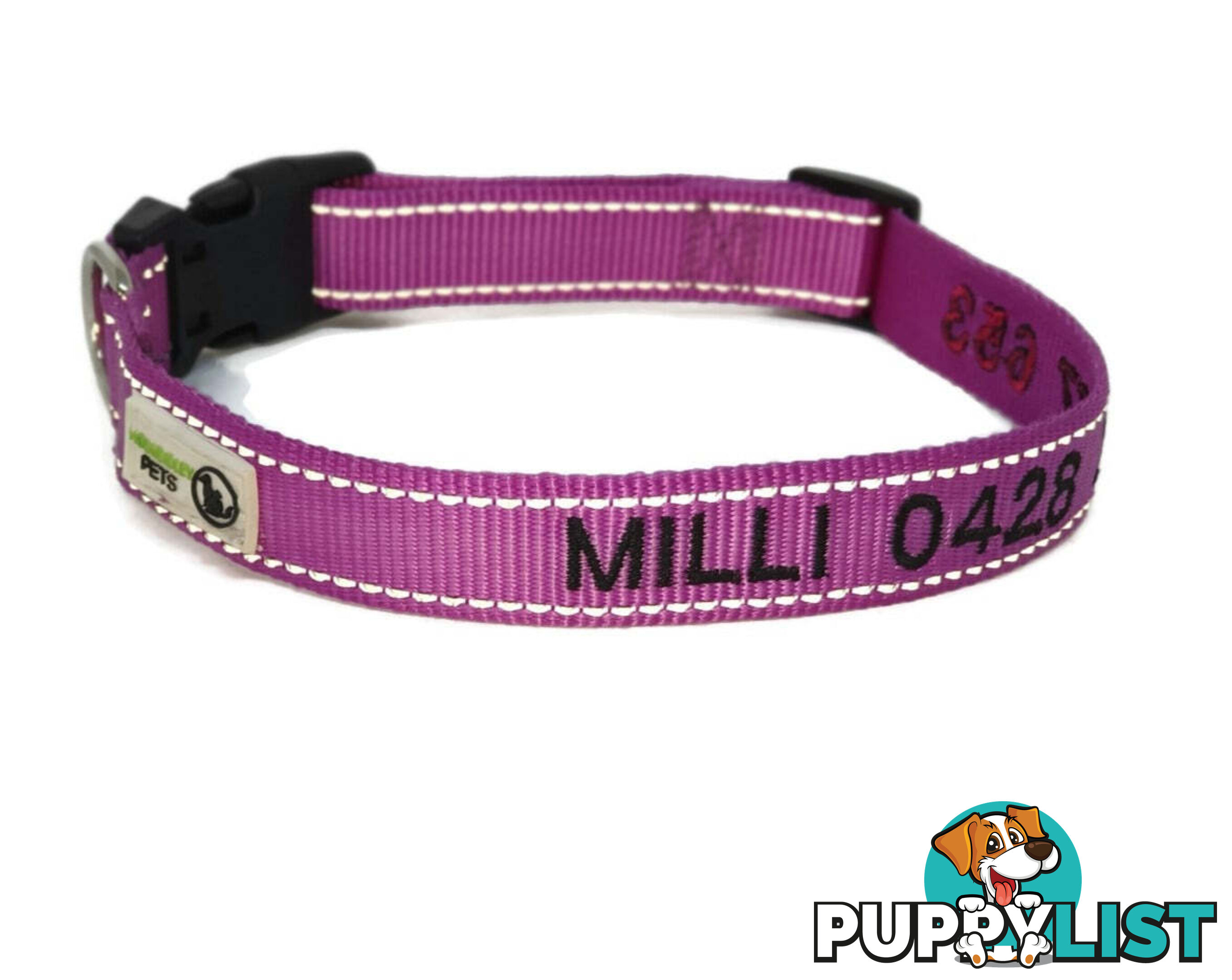 Doggie ID Collar Nylon w/Reflective Stitching Embroidered Personalised Custom. - GC-DIC-031-S-LBLU