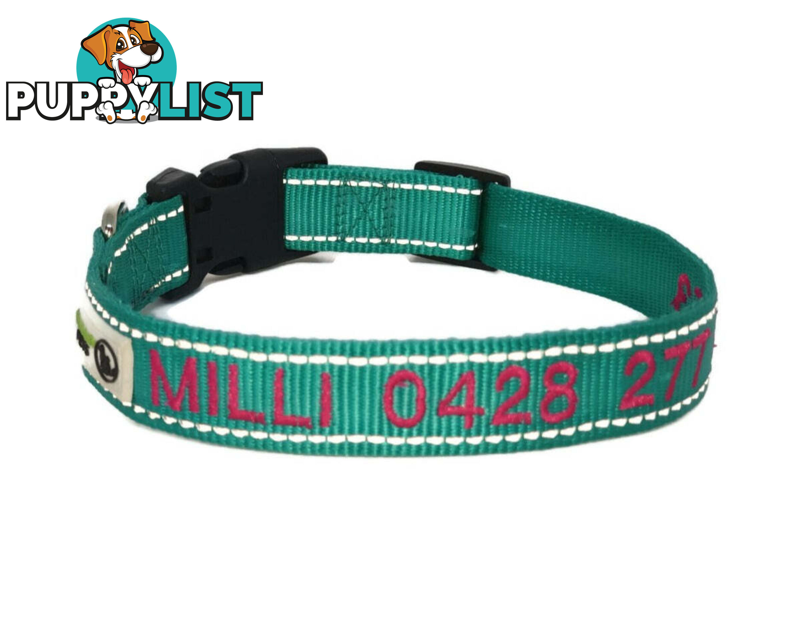 Doggie ID Collar Nylon w/Reflective Stitching Embroidered Personalised Custom. - GC-DIC-031-S-LBLU