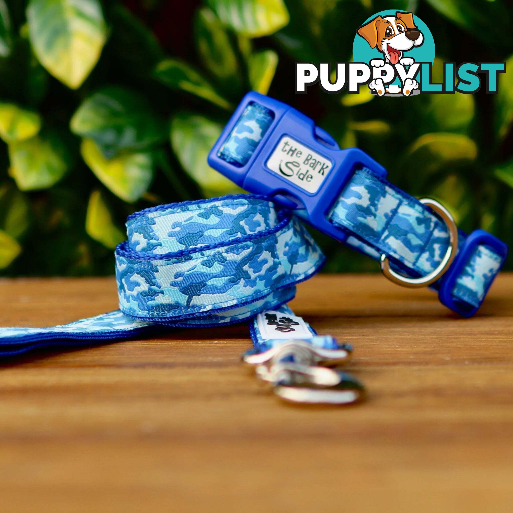 Camouflage Dog Collar - Hand Made by The Bark Side - TBSCAMLGEBLU