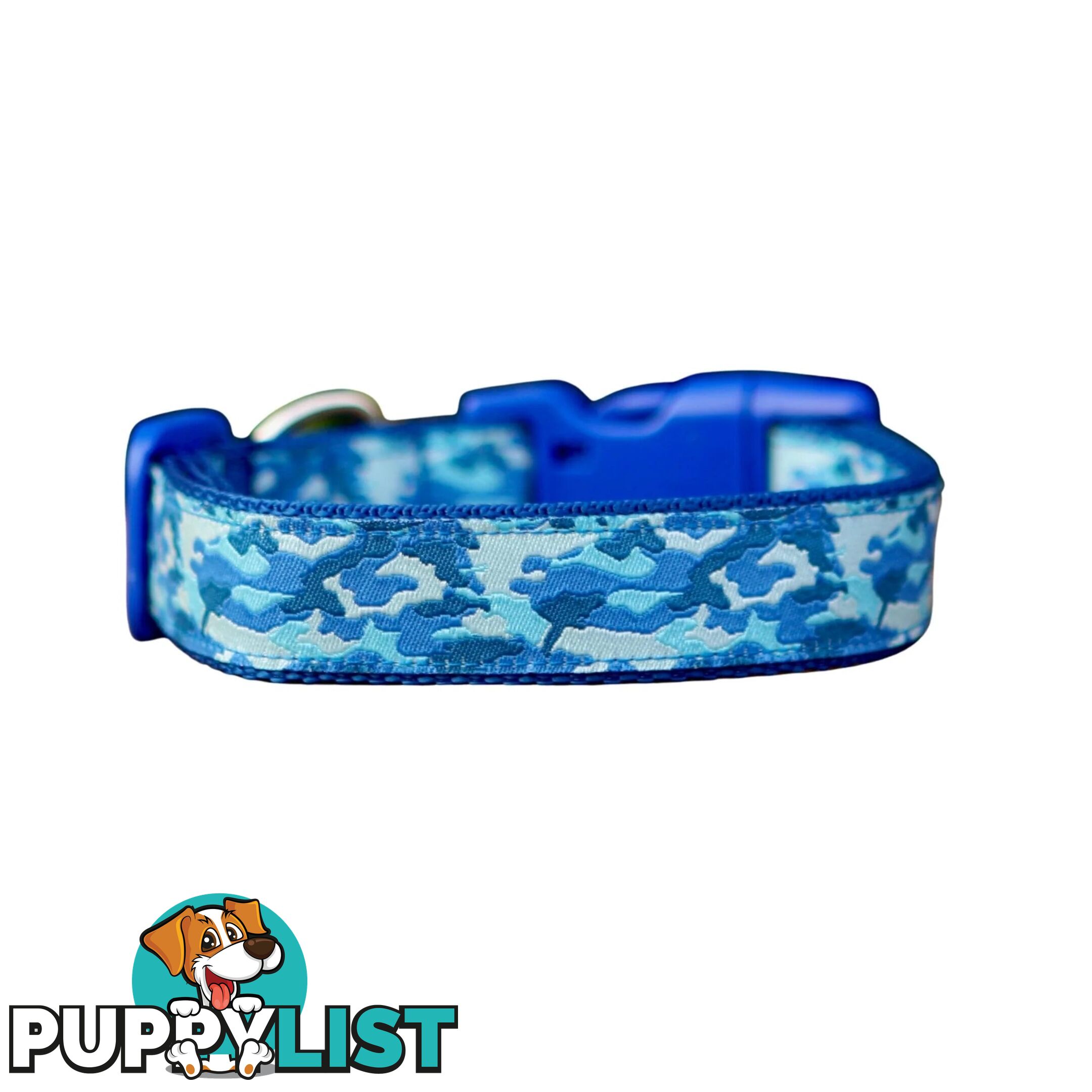 Camouflage Dog Collar - Hand Made by The Bark Side - TBSCAMLGEBLU