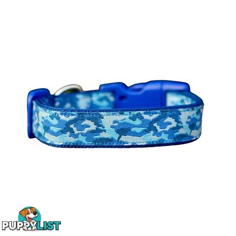 Camouflage Dog Collar - Hand Made by The Bark Side - TBSCAMLGEBLU